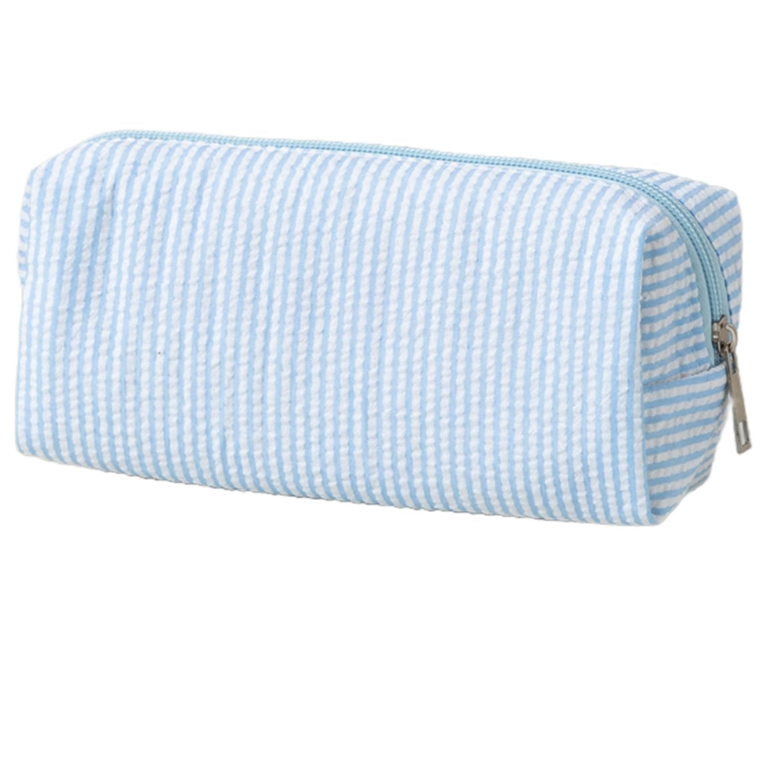 Pencil Bag, Large Capacity Seersucker Striped Stationery Pouch, Multifunctional Design Doubles as Cosmetic Makeup Bag and Travel Storage, Preppy Aesthetic Style, for School and Office, 1 Pc