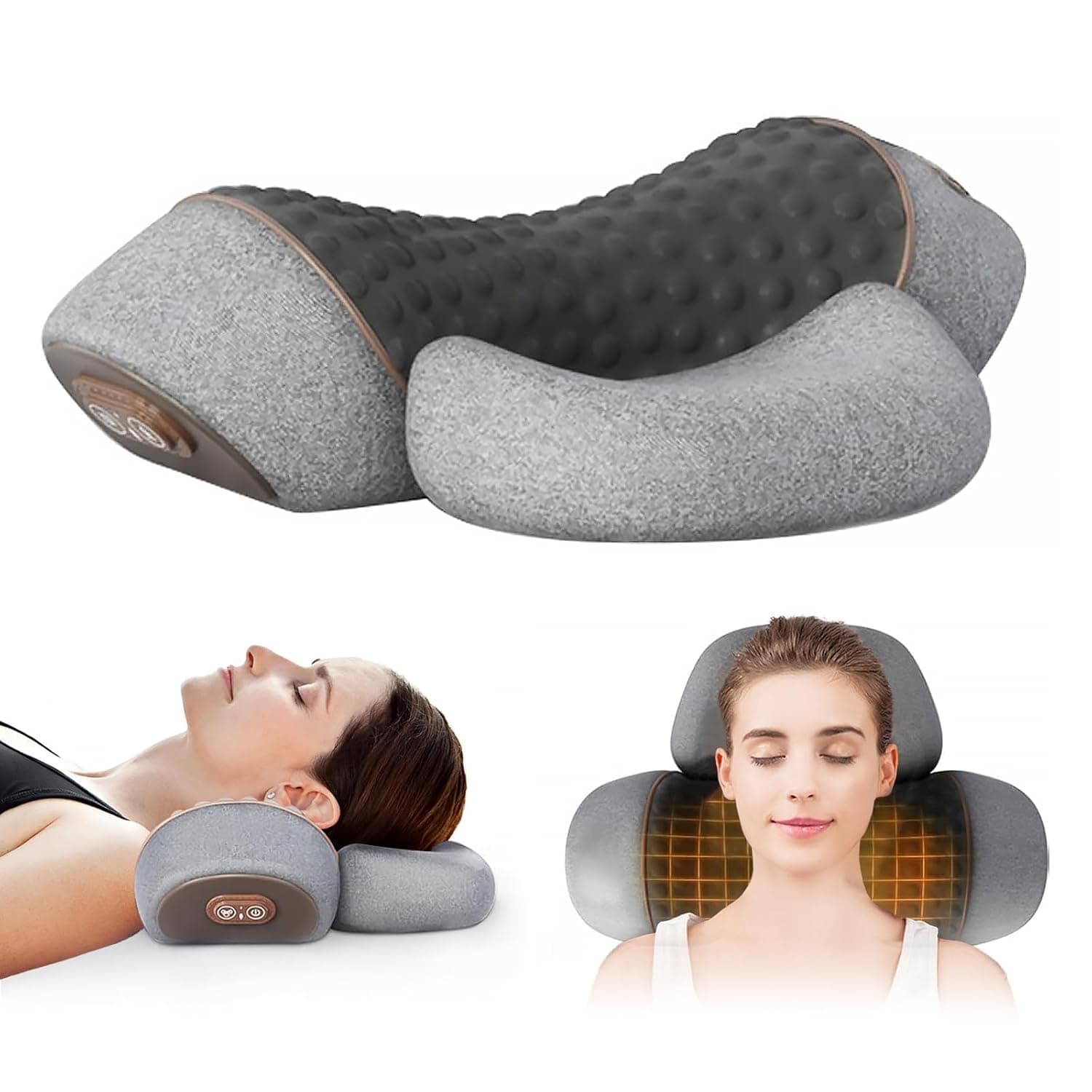 Fisiorest 3 in 1 Neck Massager, 2025 New Heated Massage Neck Pillow, Cervical Traction Bed Back Pillow Sleeping, Deep Massage and Relaxation, Ergonomic Design