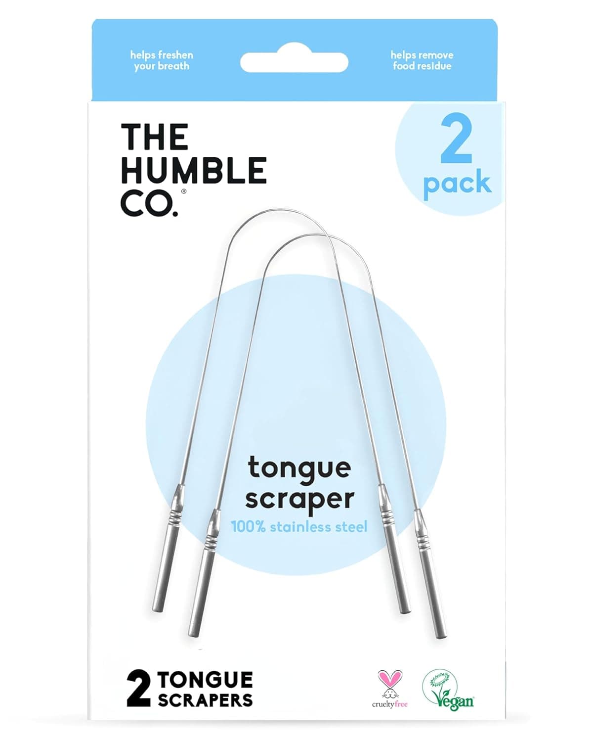 The Humble Co. Tongue Scraper – 100% Stainless Steel Tongue Cleaner, For Superior Oral Care, Dental Hygiene and Tongue Cleaning, Helps Eliminate Bad Breath, BPA Free (2pk) | Eliminates Bad Breath & Bacteria, For Adults & Kids, Dental Oral Care Products, Personal Hygiene Essentials, BPA Free