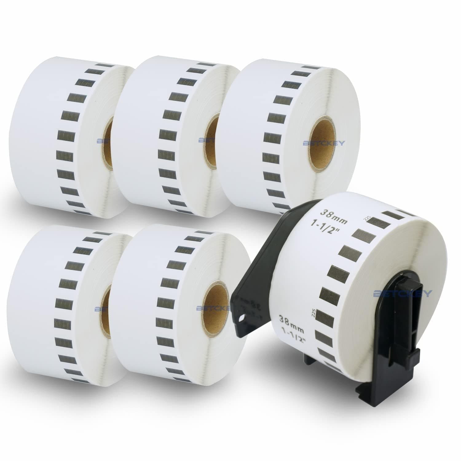 BETCKEY - Compatible Continuous Label Replacement for Brother DK-2225 (1-1/2" x 100'), Use with Brother QL Label Printers [6 Rolls/ + 1 Reusable Holder Frame] | Compatible with Brother QL Label Printers, Continuous Paper Labels