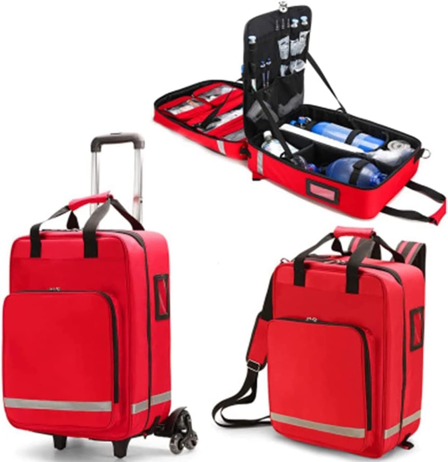 Rolling First Aid Kit Bag with Detachable Trolley - Emergency Medical Supplies for Outdoor Hiking, Camping, and Travel