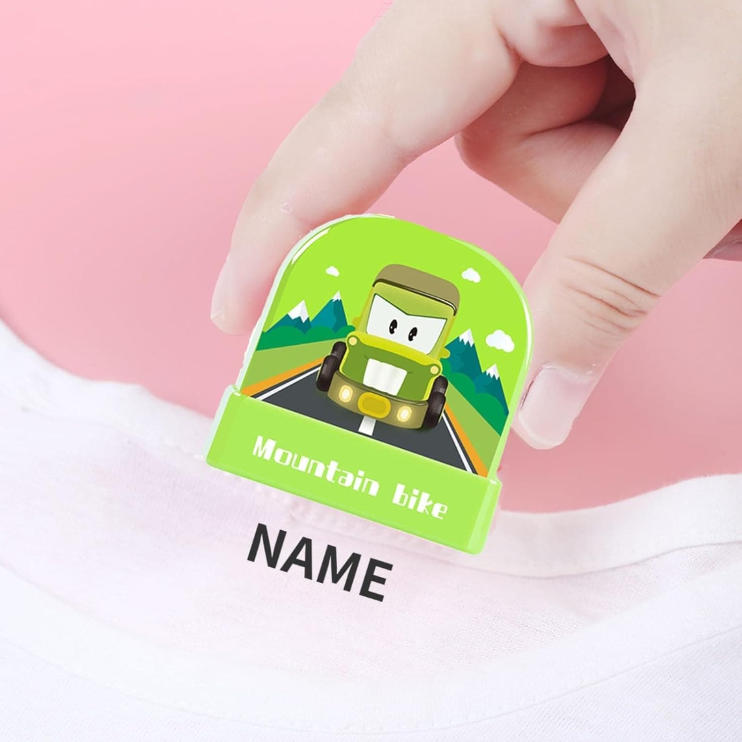 Custom Kids Name Stamp for Clothes & School Supplies,Personalized Waterproof Stamp for Clothing Name Seal (BZ007-Green car)