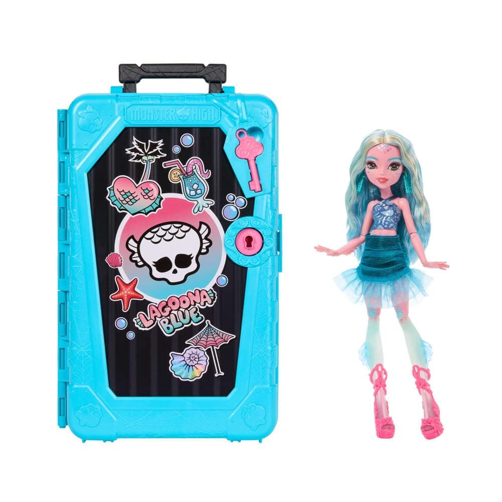 Monster High Skulltimate Secrets Lagoona Blue Doll and Accessory Set, Destination: Gore-geous Oasis with Case and Over 19 Accessories Including Clothing, JDR51 | Destination: Gore-geous Oasis Sea Monster Doll and Accessories Set with Suitcase and 19+ Surprises like Clothes, JDR51
