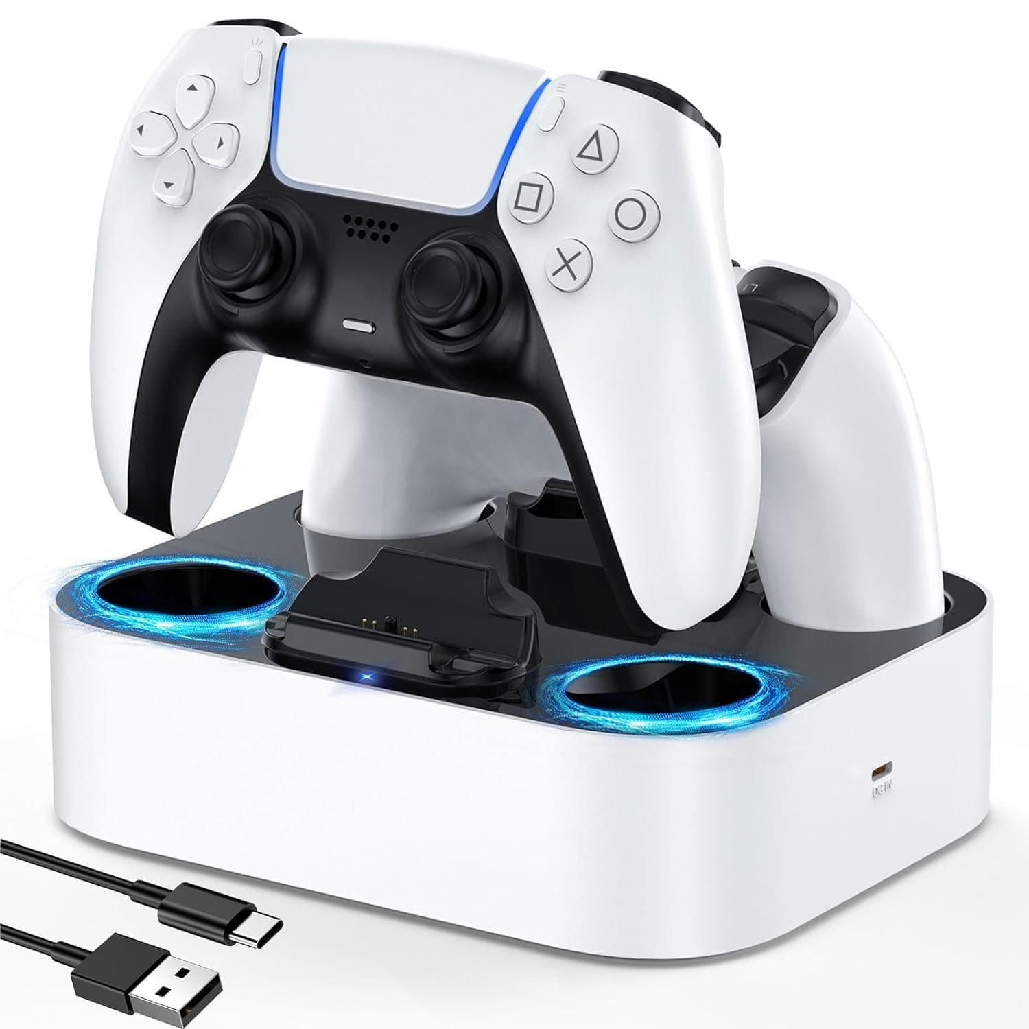 PS5 Controller Charger Station, Fast Charging Dock with Cable, Dual Controller Charging for PS5(White)