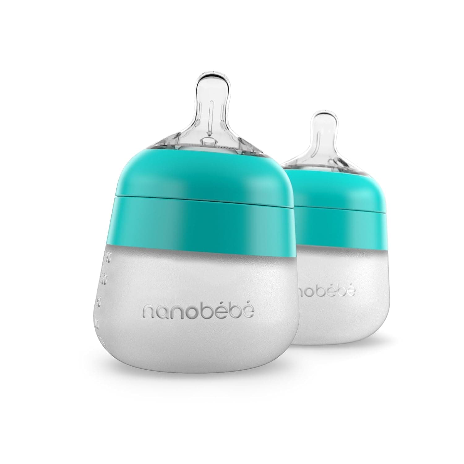 Nanobébé Flexy Silicone Baby Bottle 5 oz / 150 ml, Anti-Colic 360°, Soft Texture Breast Type Maternal Breast, Pack of 2 Green