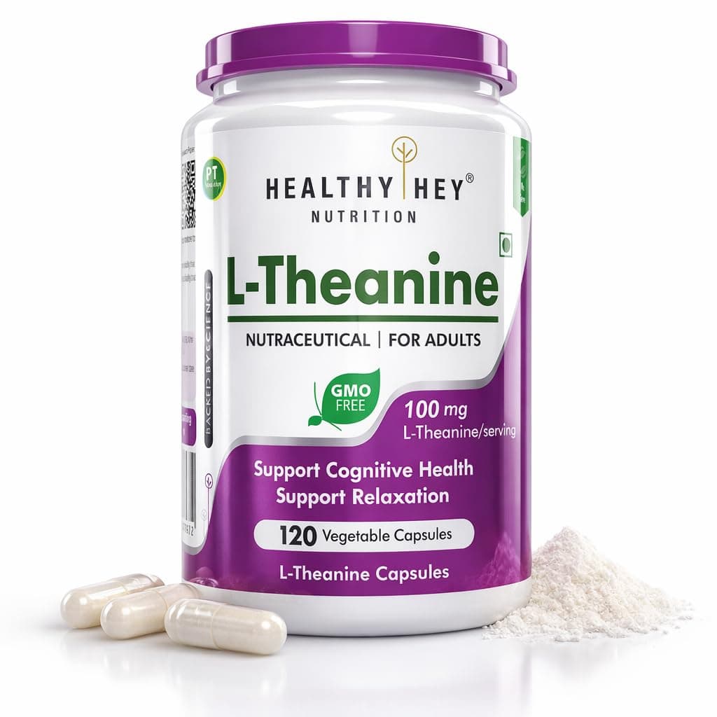 HealthyHey Nutrition L-Theanine -Support Relaxation -Pack of 120 Vegetarian Capsules