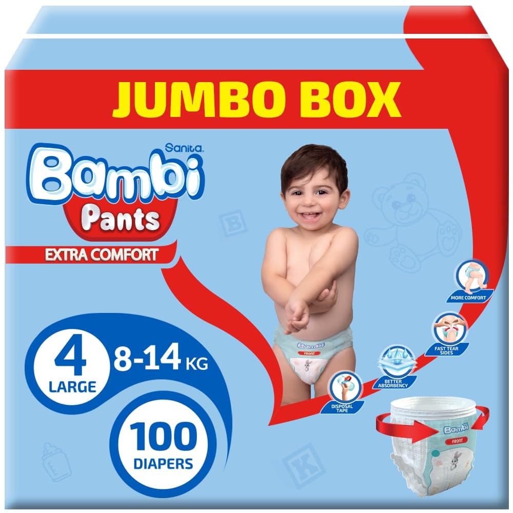 Sanita Bambi Pants, Size 4, Large, Jumbo Box, 100 Diapers