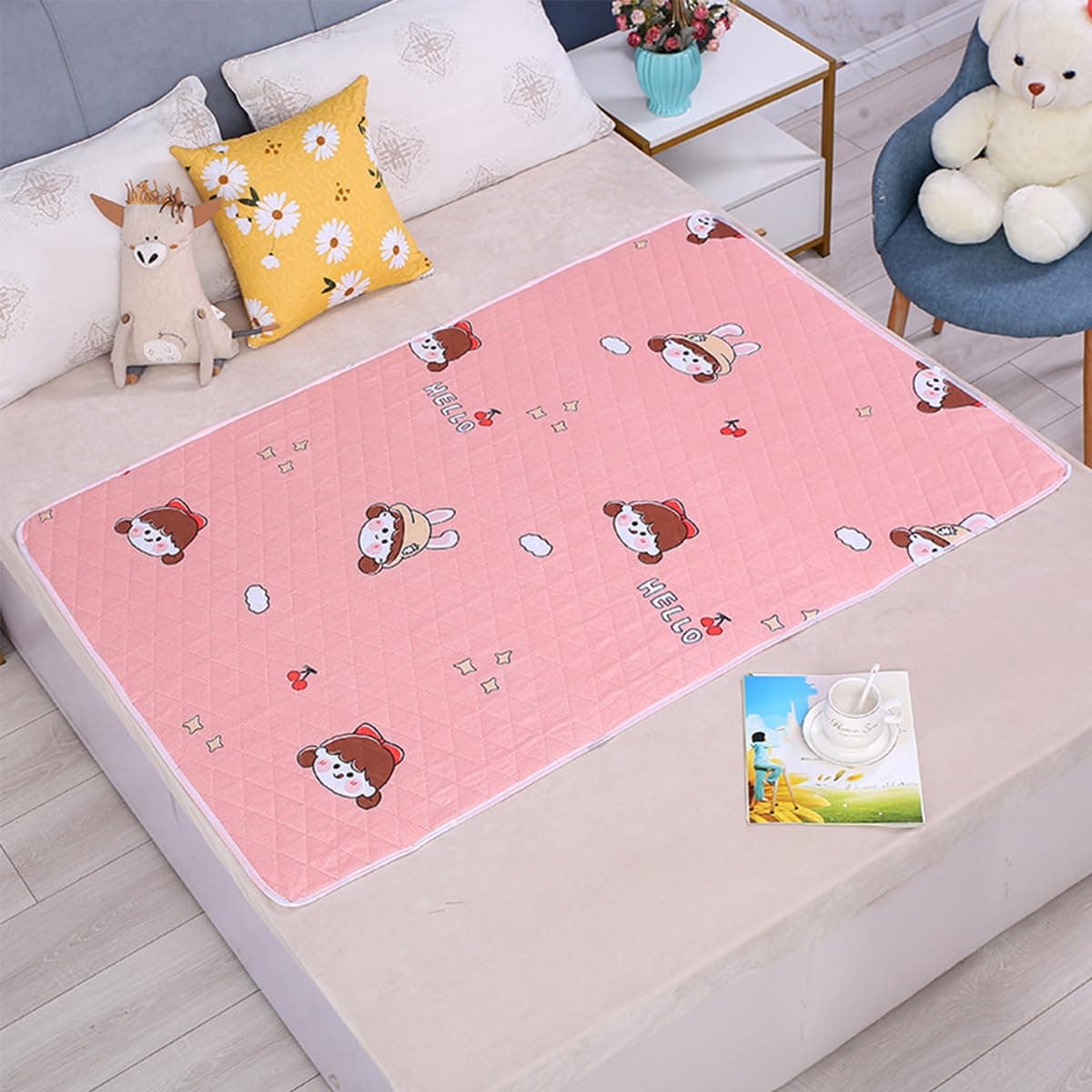 Potty Training Pee Pads for Kids, Toddlers - Reusable Washable Waterproof Baby Mattress Pad & Sheet Protector for Overnight Bed Wetting, 47.2”x31.5” (Girl)