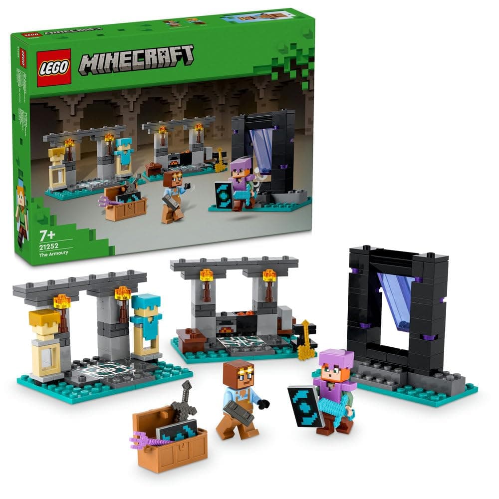LEGO Minecraft The Armoury Building Toys for Kids, Boys & Girls aged 7 Plus Featuring Character Figures including Alex with a Diamond Sword, Weapons Set, Role-Play Gifts for Gamers 21252