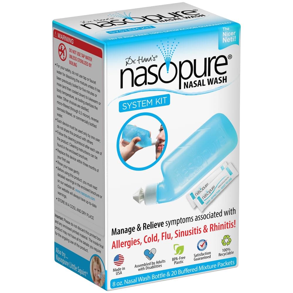 Dr. Hana’s Nasopure the “Nicer Neti Pot” | System Kit | 8 Ounce Bottle With 20 Buffered Salt Packets | Allergy and Congestion Relief Nasal Wash