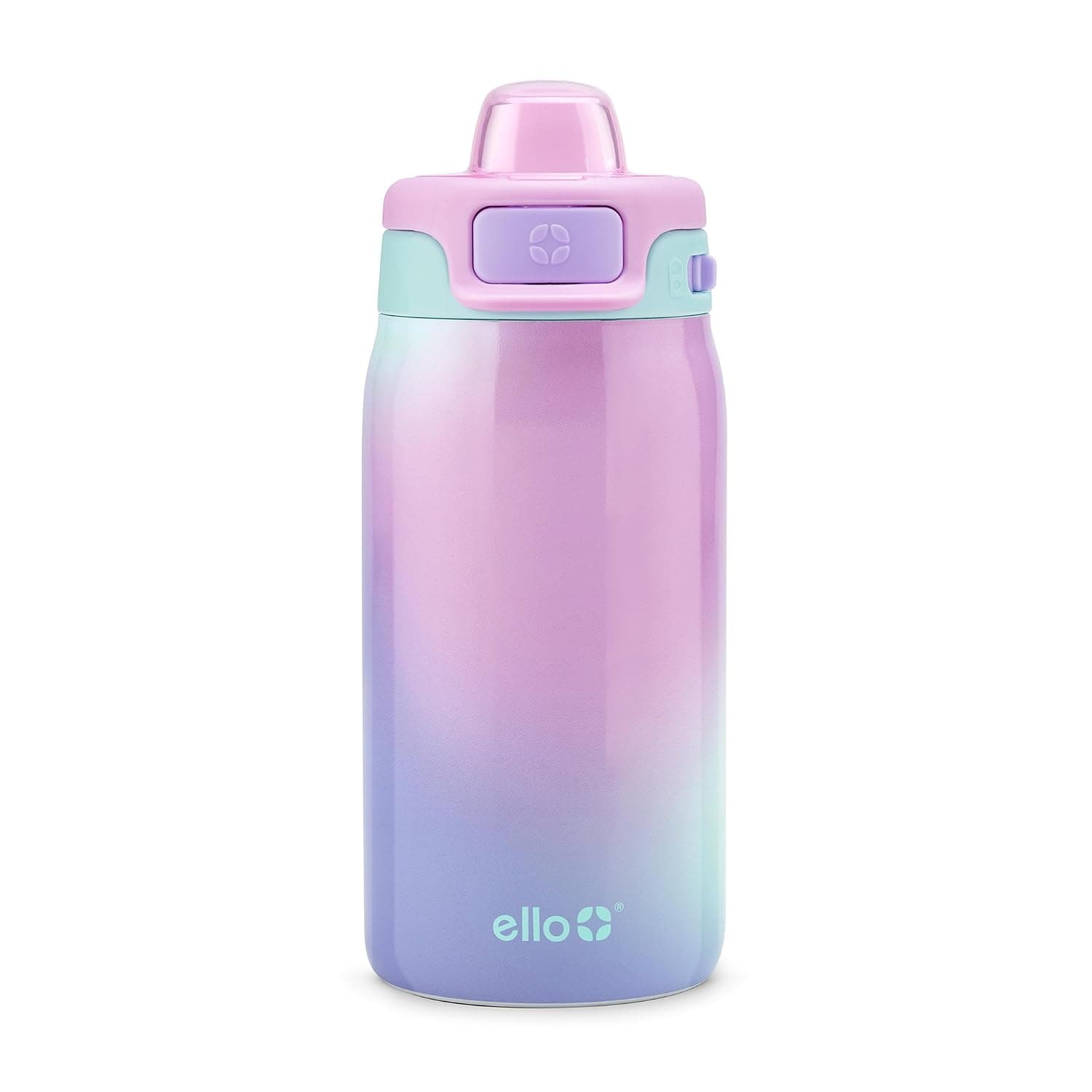Ello Kids Pop & Fill 12oz Water Bottle with Quick Fill Lid, Double-Wall Vacuum Insulated Stainless Steel, Leak Proof, BPA Free, Sip & Chug, For School, Lunchboxes, Purple Watercolor