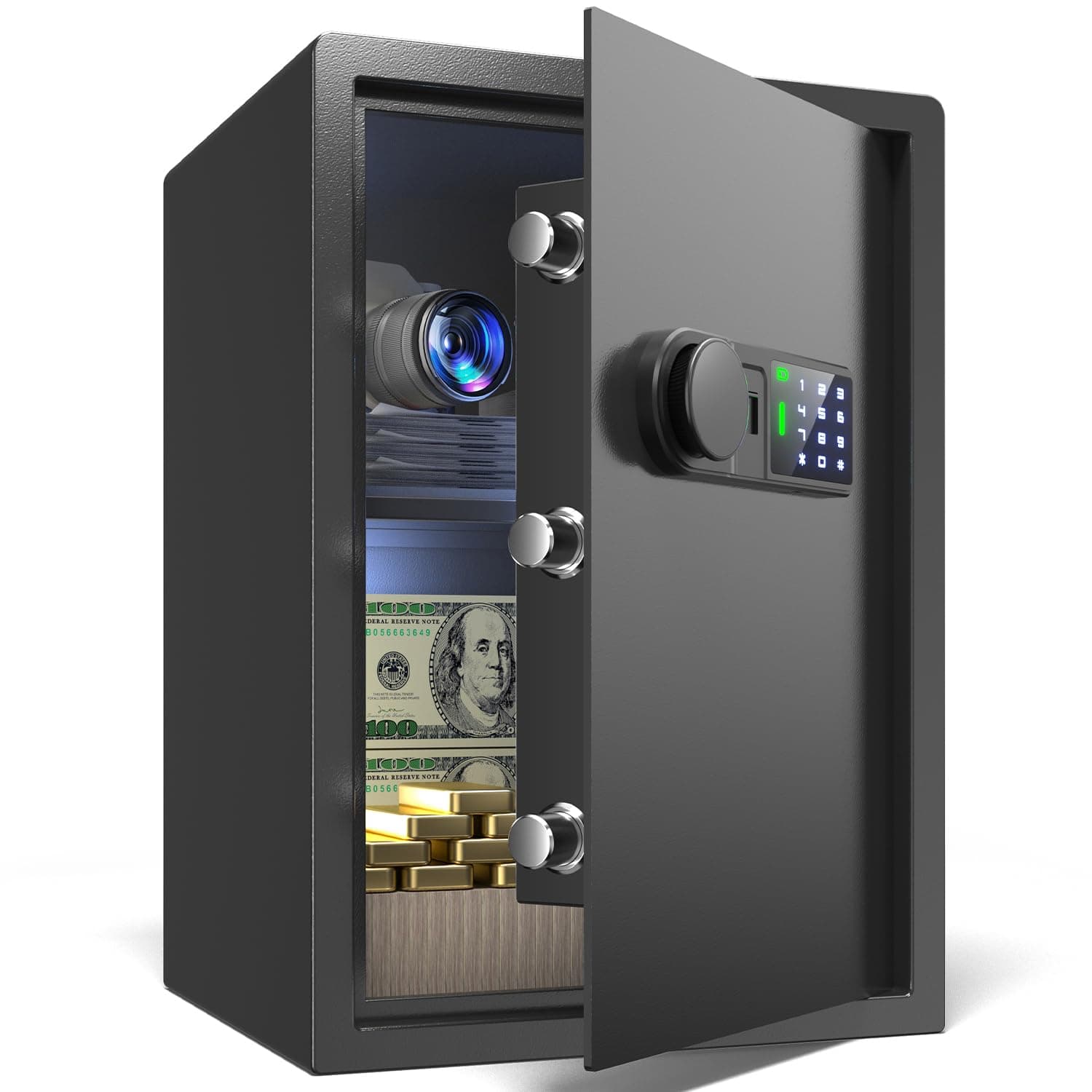 Home safe with electronic lock, Safe Box with Silent Mode & Backlit Keypad & LED Light, Anti-Rust & Anti-Theft for Home/Office,33×35×50 cm