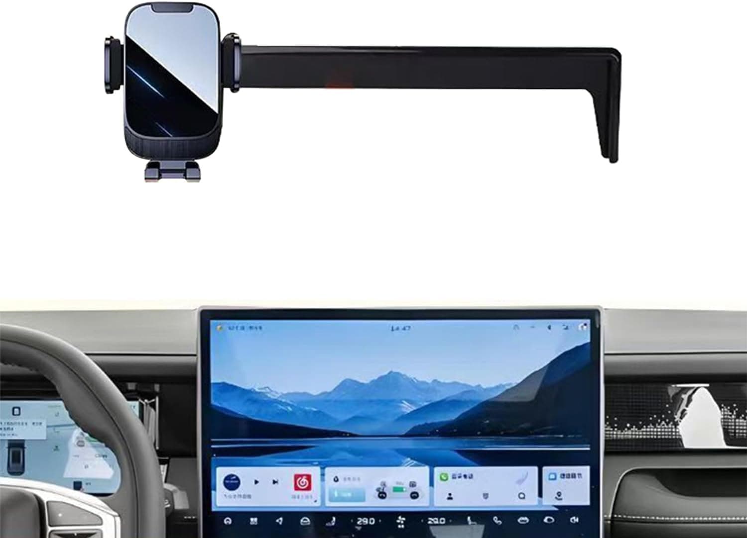 حامل جوال للسيارة مناسب لسيارة جيتور T2 2023 2024 2025، مشبك ثابت للشاشة مقاس 15.6 انش، حامل موبايل دوار 360 درجة لشاشة الملاحة في السيارة