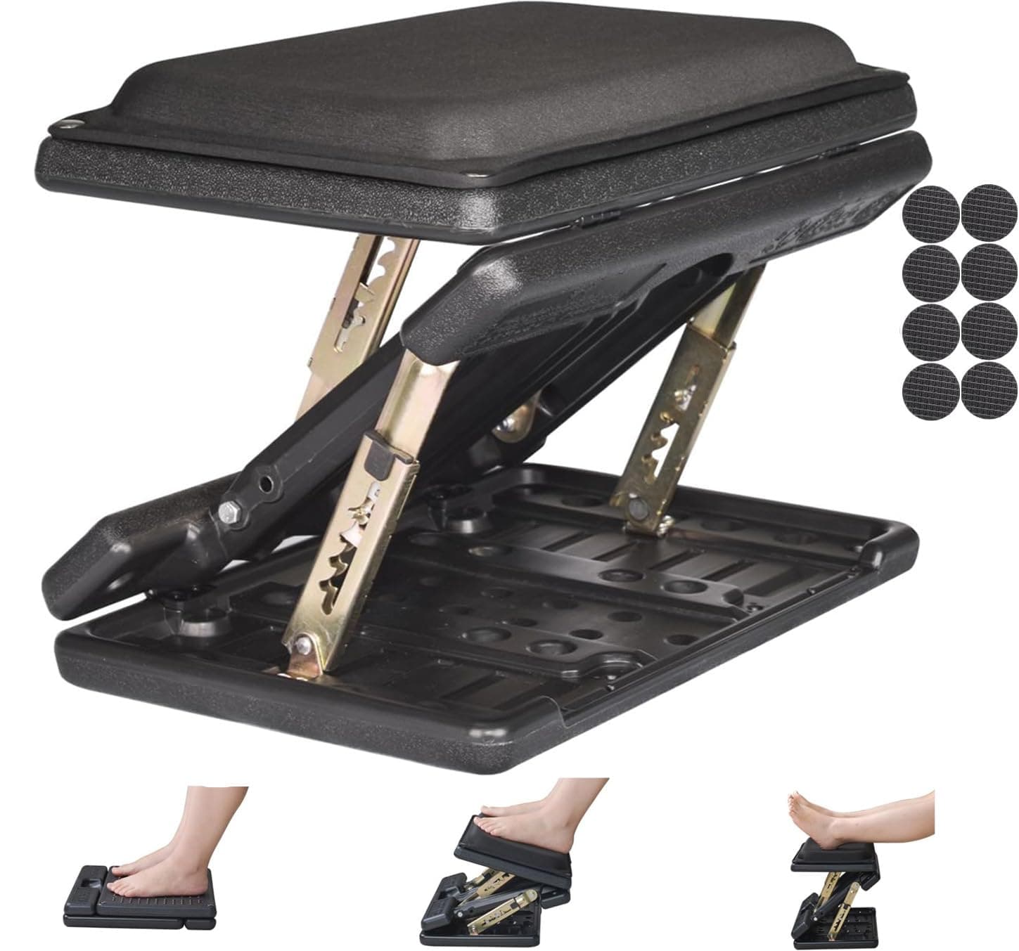 Adjustable Footrest with Removable Foam Cushion, Under Desk Footrest with Massage Beads for Car, Home, Office Stool, 4-Level Height for Improved Posture Back&Hip Pain Relief(Black Plus) | Soft Removable Cushion Adds Comfort,Ergonomic Support,Massage Beads,for Office,Gaming & Home Desk,15.7"x12" Panel,Black Plus