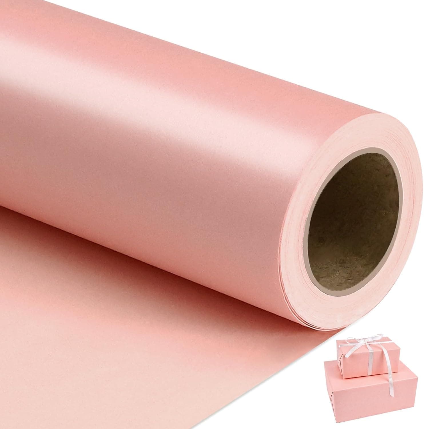 Pink Matte Wrapping Paper Roll, Pearlescent Solid Color Gift Wrap for Wedding, Birthday, Baby Shower, Eid, Valentine's Day, Luxury Bouquet Wrapping (43cm x 10m, Pink)