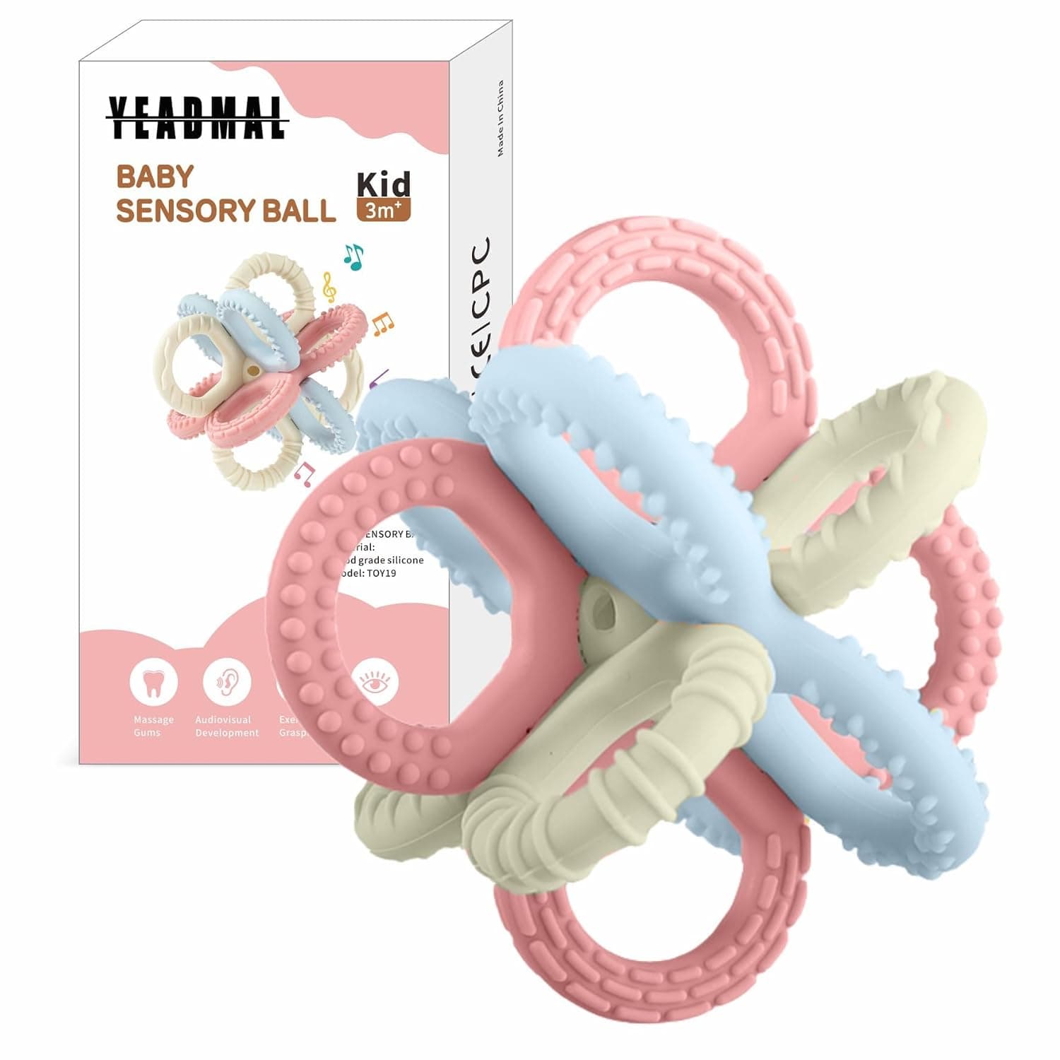 Baby Teether Toys,Luban Ball Sensory Toy, Silicone Teething Chew for Babies 0 3 6 9 12 18 Months Baby Teething Toys for Newborn Infant Boys and Girls (Pink)