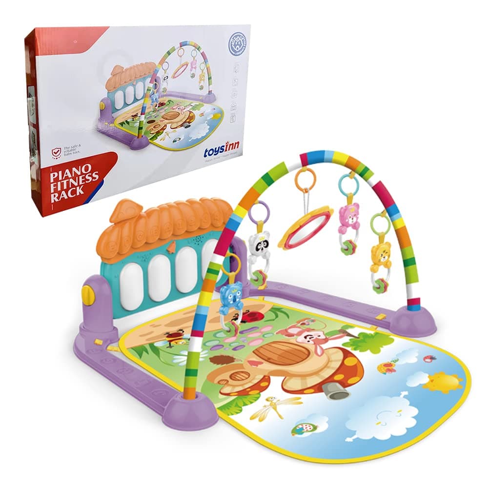 Newborn Baby Piano Fitness Playmat, 3 in 1 Fitness Music and Light Fun Piano Play Mat, Infant Educational Activity Play Gym Mat with Melodies Rattle