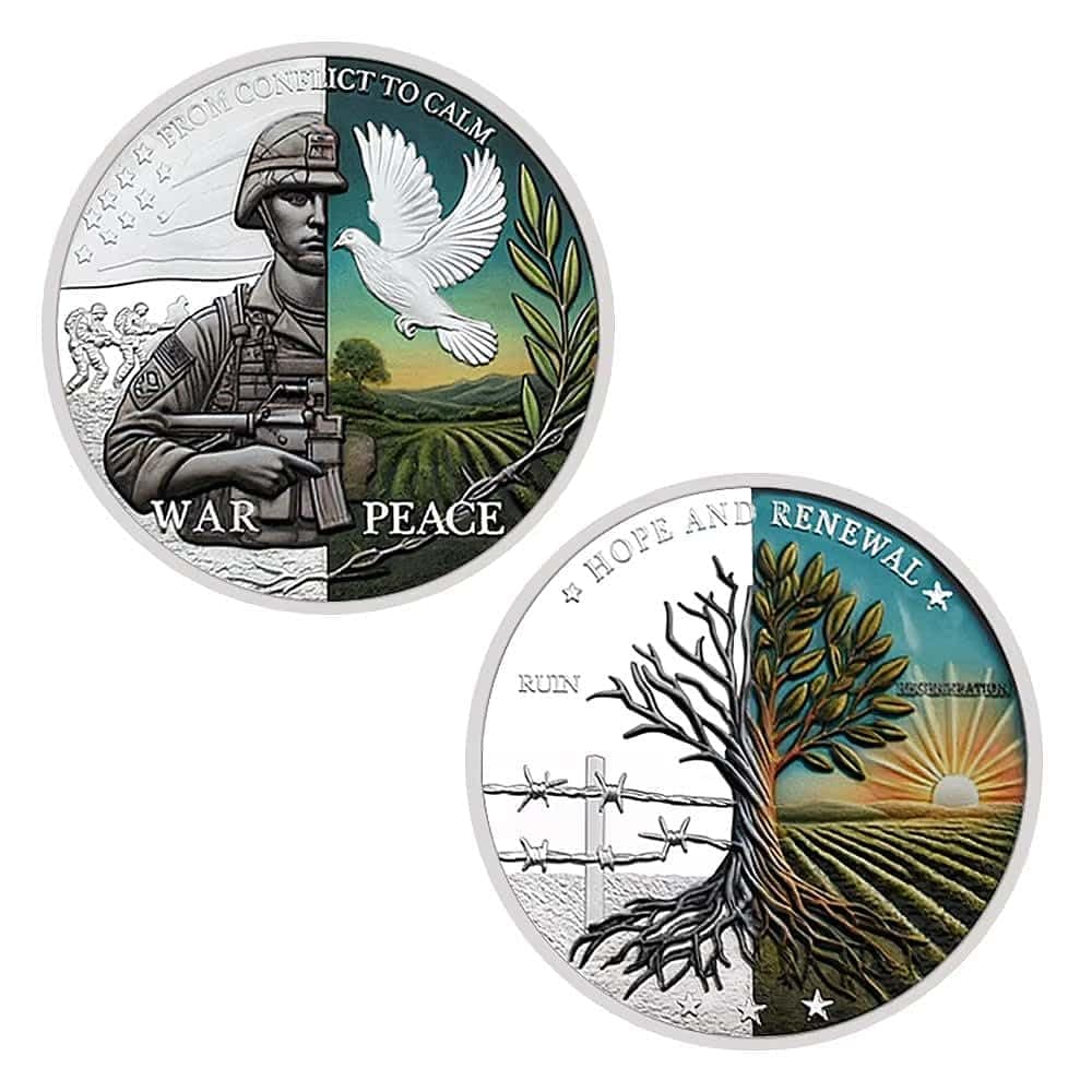 War and Peace Challenge Coins Ruins and Regeneration Medals Challenge Coins Collection (Silvery)