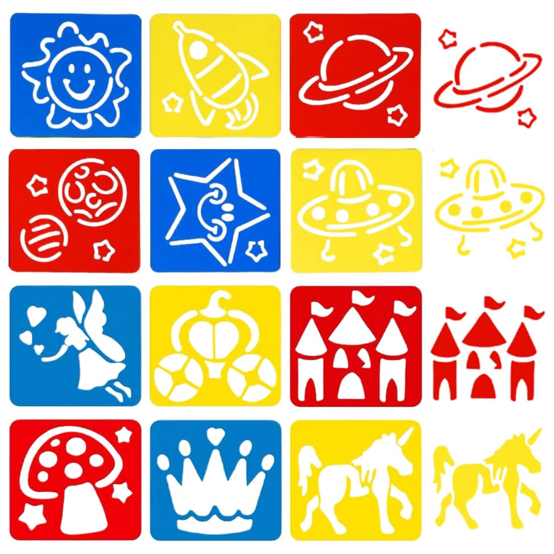 12 Drawing Stencils for ChildrenFairies Stories Plastic Washable Reusable Stencils Set for Arts and Crafts Painting (15 x 15 cm)
