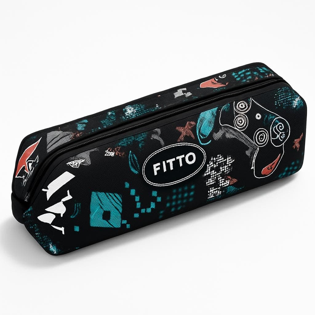 Fitto Black Pencil Case 20x6x6cm - Durable, Compact Pencil Bag for School & Office