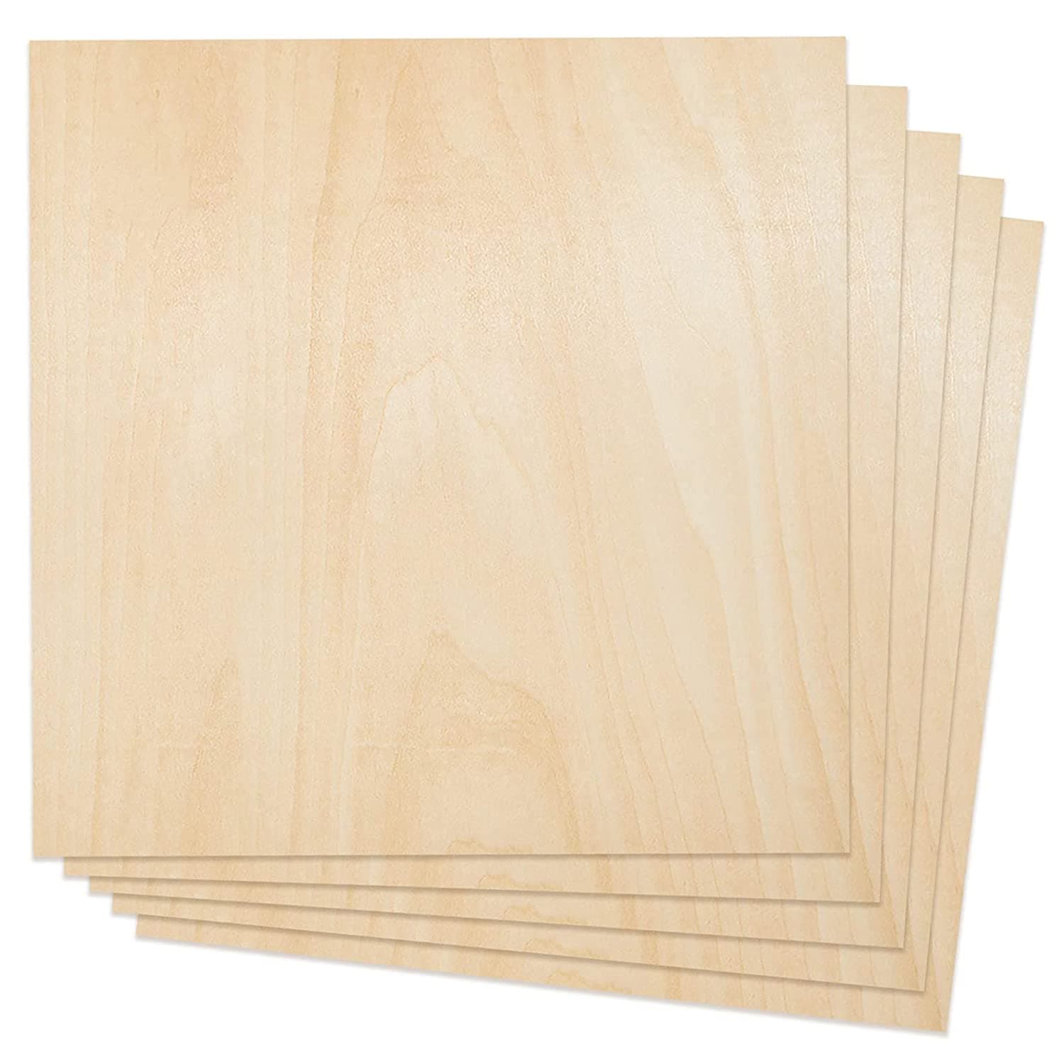 Plywood Wood Sheets Premium Natural Unfinished Wood Board for Arts and Crafts Painting Drawing Laser Cutting Projects (5PCS),22x22x0.2cm
