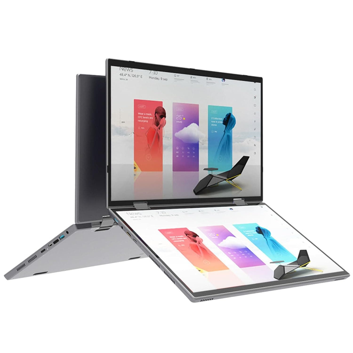 360° Laptop Dual Screen 10.5 Inch IPS Touch Screen Windows 10/11 2 in 1 Tablet PC Notebook Office Mini Computer,10.5+10.5″-16G+128G