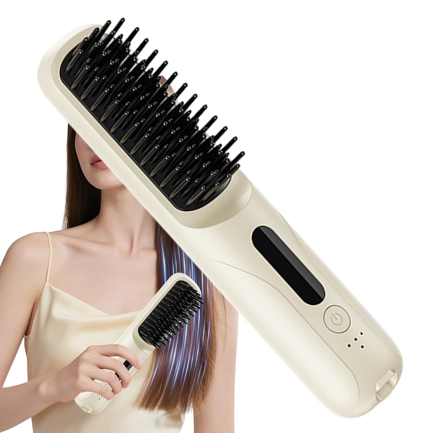Hair Straightening Brush - Cordless Straightening/Curling Hair Styling Tool - Rechargeable Straightener Brush | for Home Apartment Salon Travel Business Trips Women Men