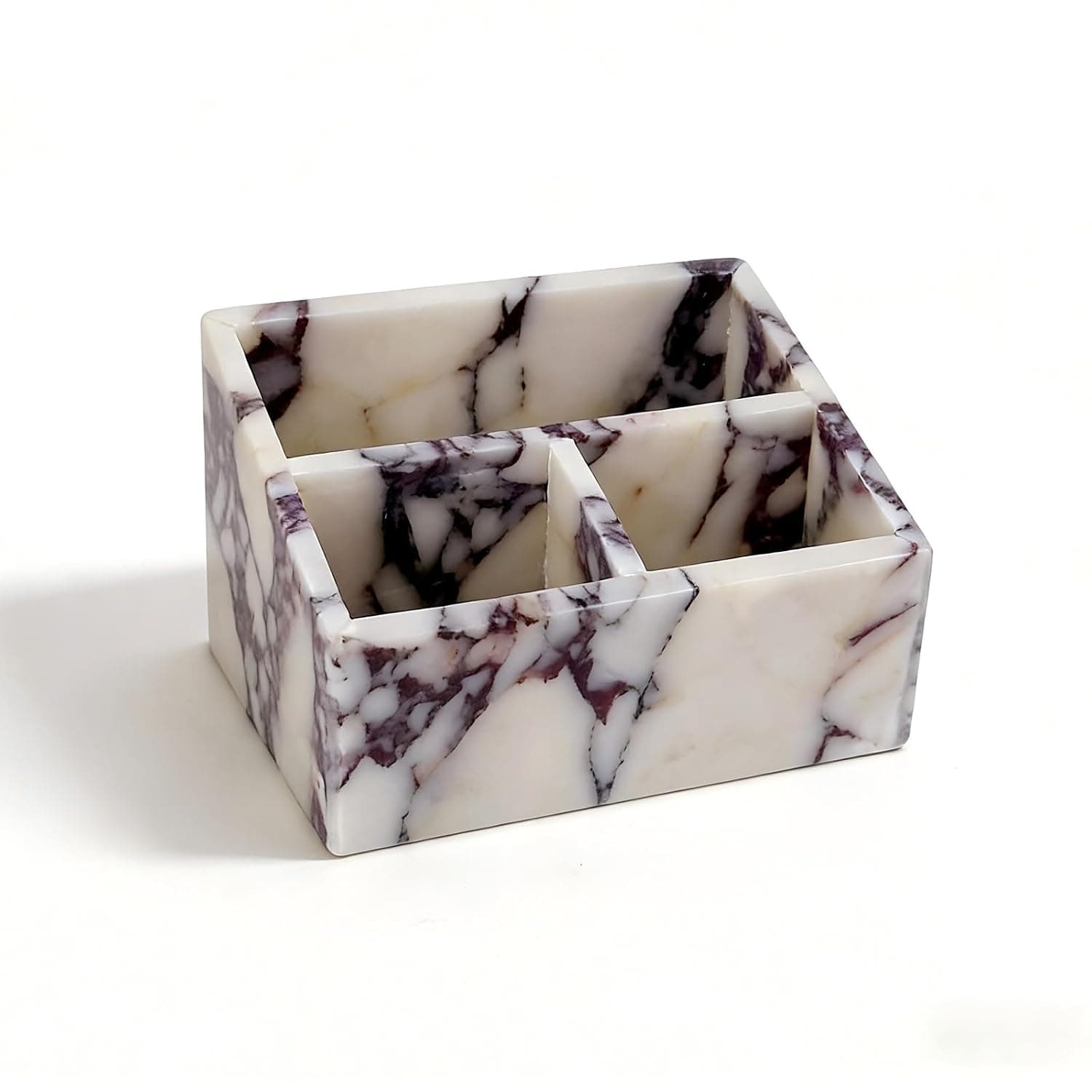 Calacatta Viola Marble 3-Compartment Desk Organizer