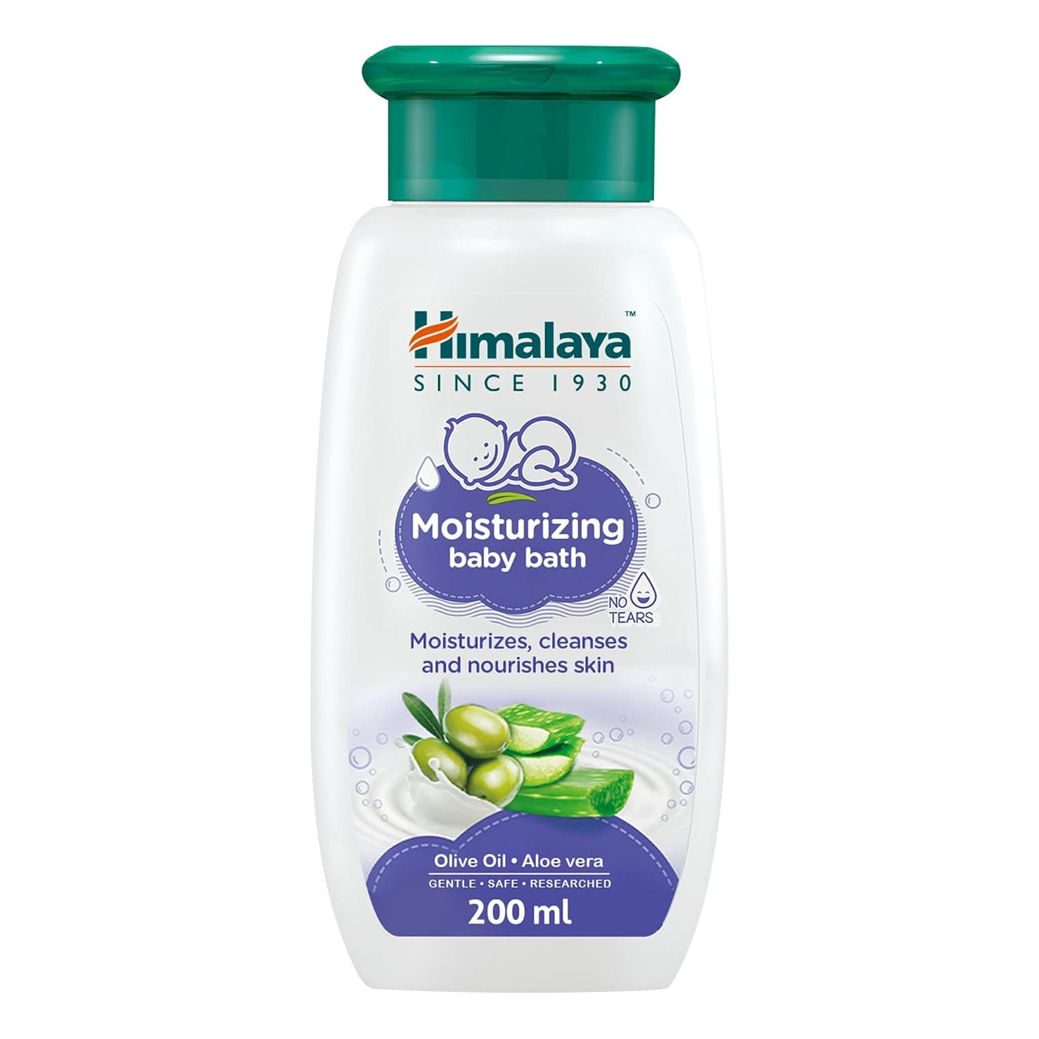 Himalaya No Tears Moisturizing Baby Bath, 200ml – Moisturizes, Cleanses & Nourishes with Olive Oil & Aloe Vera | Skin-Friendly pH, Mild Fragrance | Free from Alcohol, Parabens & Sulphates