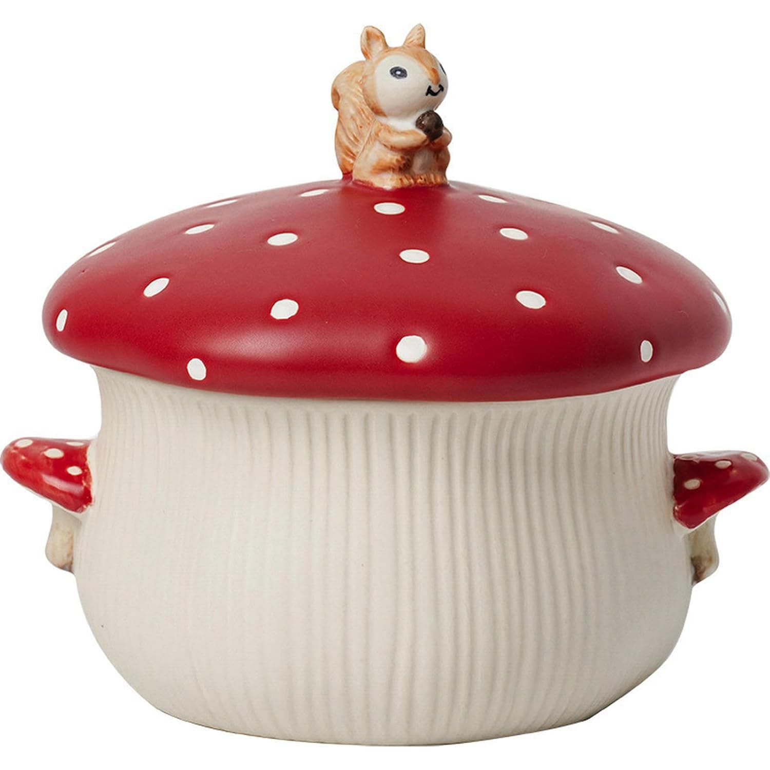CAPIJIONG Red Mushroom Underglaze Colored Ceramic Tableware Microwave Oven Can Be Used For Cute And Creative Ceramic Salad Bowls And Cups-Noodle bowl with lid
