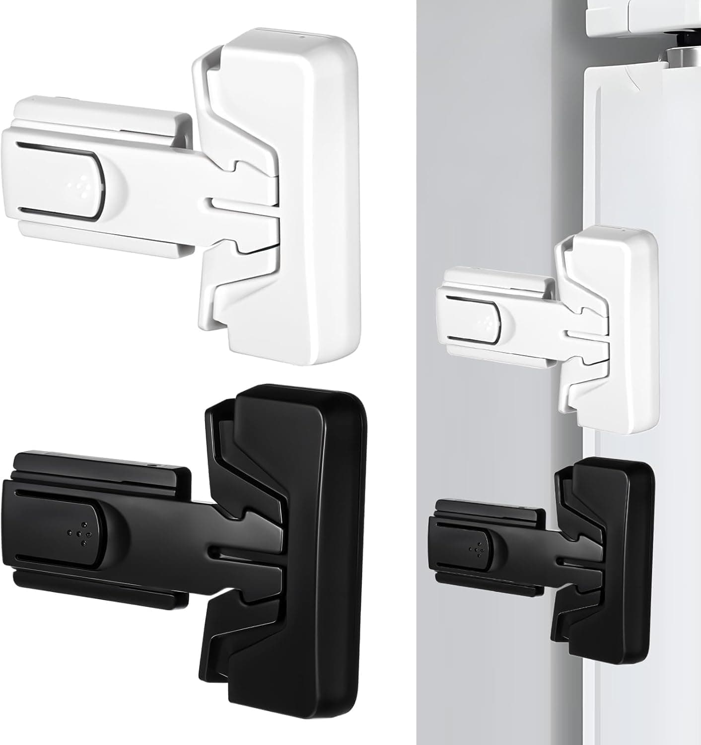 Tazweeq 2 Pcs Child Proof Refrigerator Lock, Fridge Locks for Toddlers, Door Lock Automatically Lock While Closing The Door No Tools Required and Easy Installation, Freezer Door Lock (Black,White)