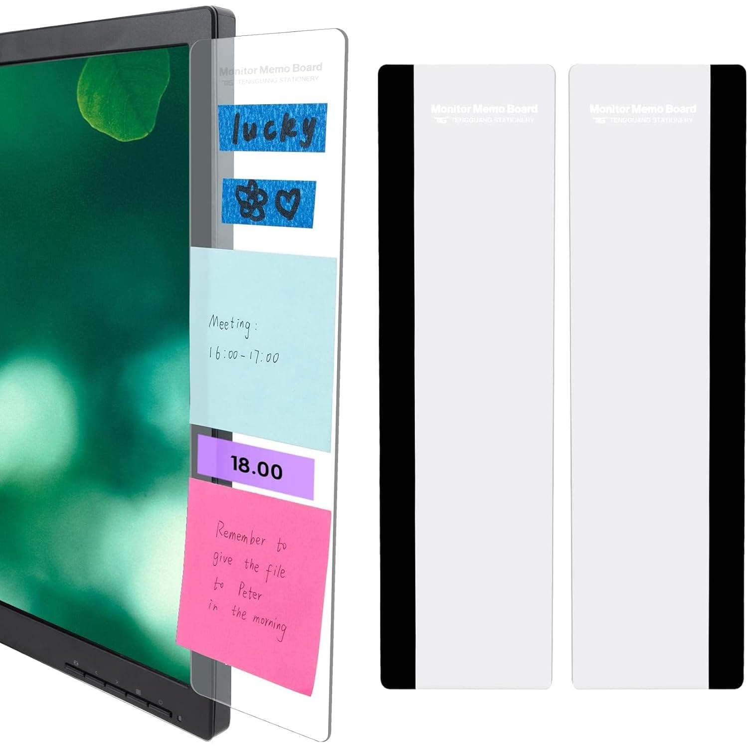 Joyzzz Monitor Memo Board, 2 Pcs Transparent Acrylic Sticky Note Holder for Computer Screen, Perfect for Home Office Organization, Side Mount Office Desk Accessories for Women and Men