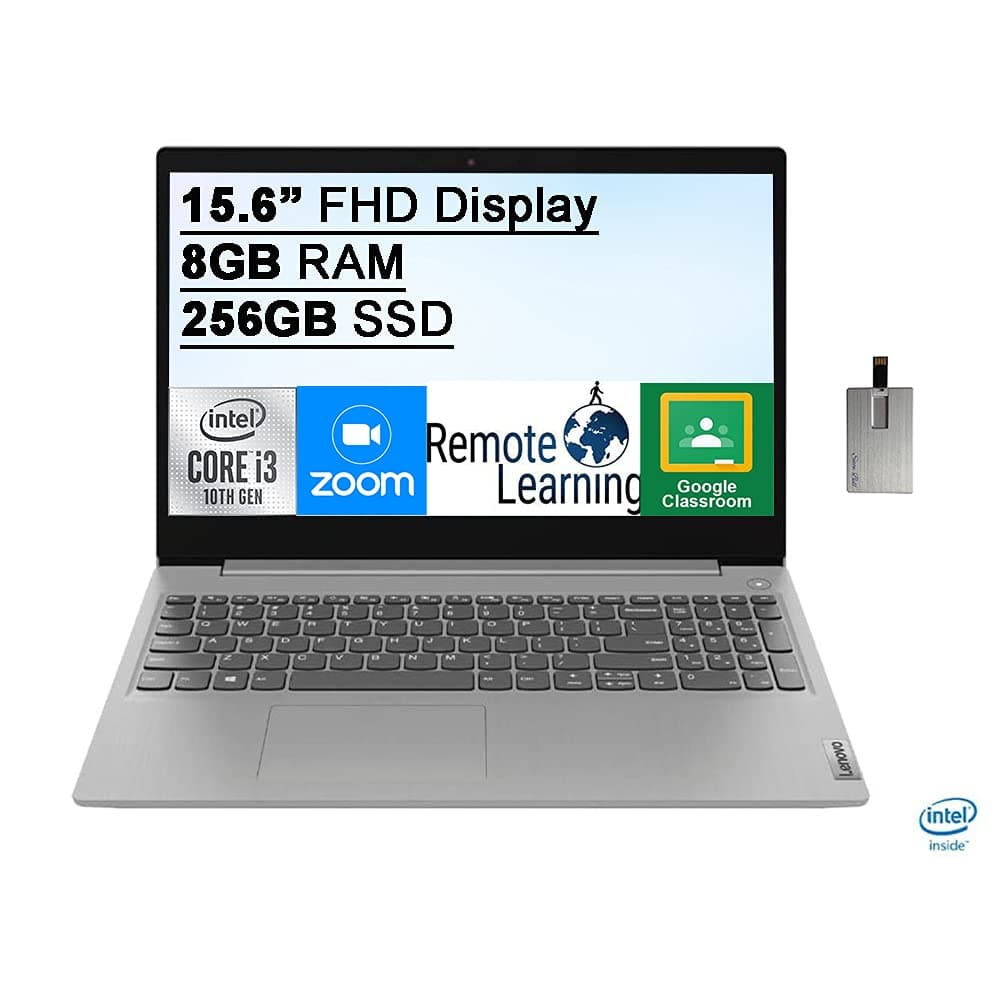2021 Lenovo IdeaPad 3 15.6" FHD Laptop Computer, 10th Gen Intel Core i3-1005G1, 8GB RAM, 256GB PCIe SSD, Intel UHD Graphics, Dolby Audio, HD Webcam, HDMI, Windows 10S, Grey, 32GB SnowBell USB Card