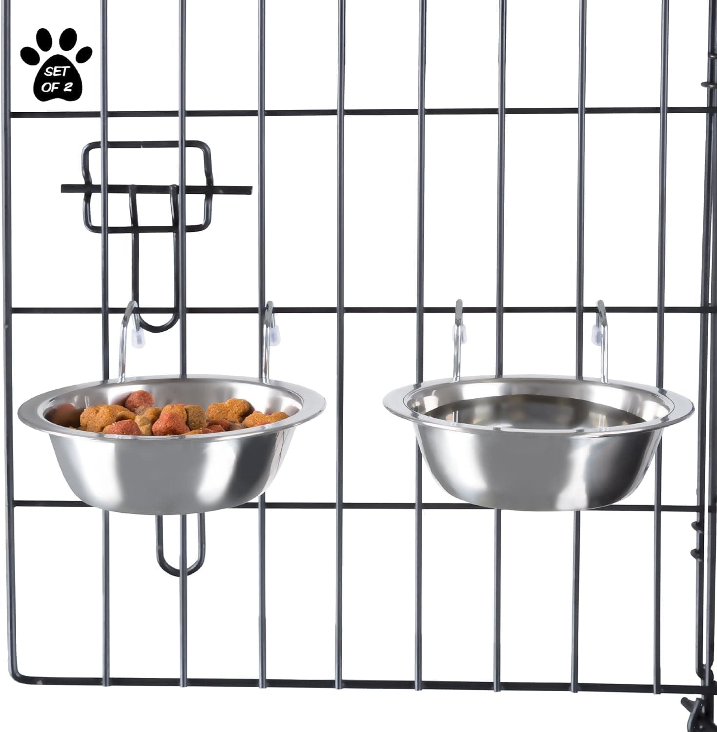 ALMEKAQUZ 2Pcs Stainless Steel Dog Bowls with Suspension Racks for Cages, Kennels and Crates, Storage of Pet Food and Water, Easy to Assemble and Disassemble for Cleaning