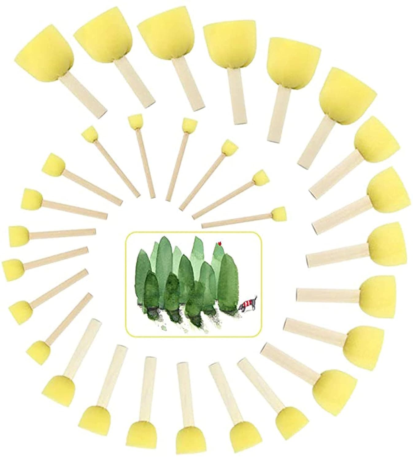 10Pcs Painting Drawing Brushes Foam Sponge Wood Handle Painting Drawing Finishing Craft Tool Flat Brush Head, Absorption Fully Fill Each Dead Angle, for Acrylics, Stains, Crafts, Varnishes