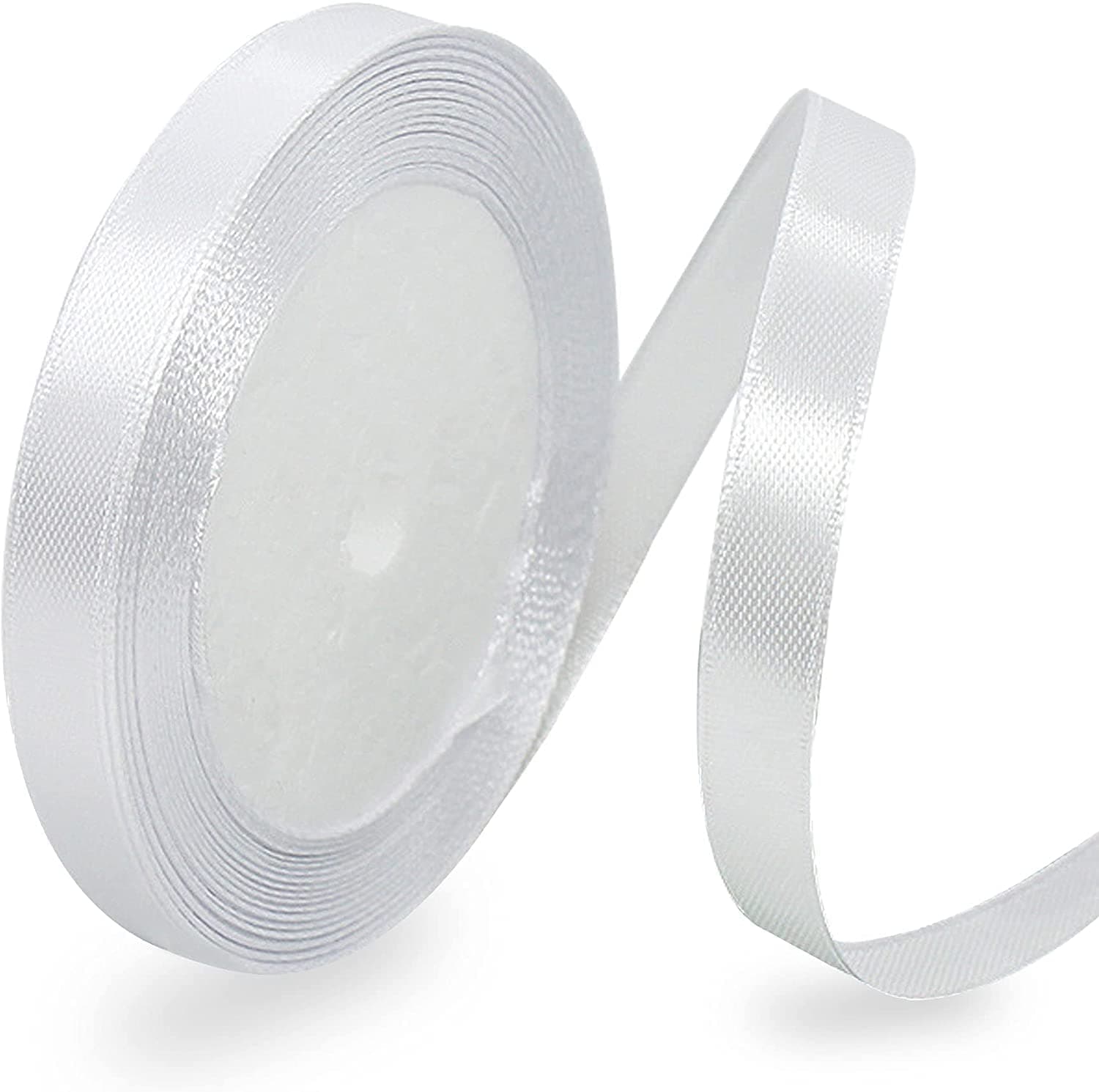MARKQ White Satin Ribbon - [12mm x 25yd] Polyester Ribbon for Gift Wrapping, Wedding Decorations, Bows, Bouquets, Sewing Projects & Craft Supplies
