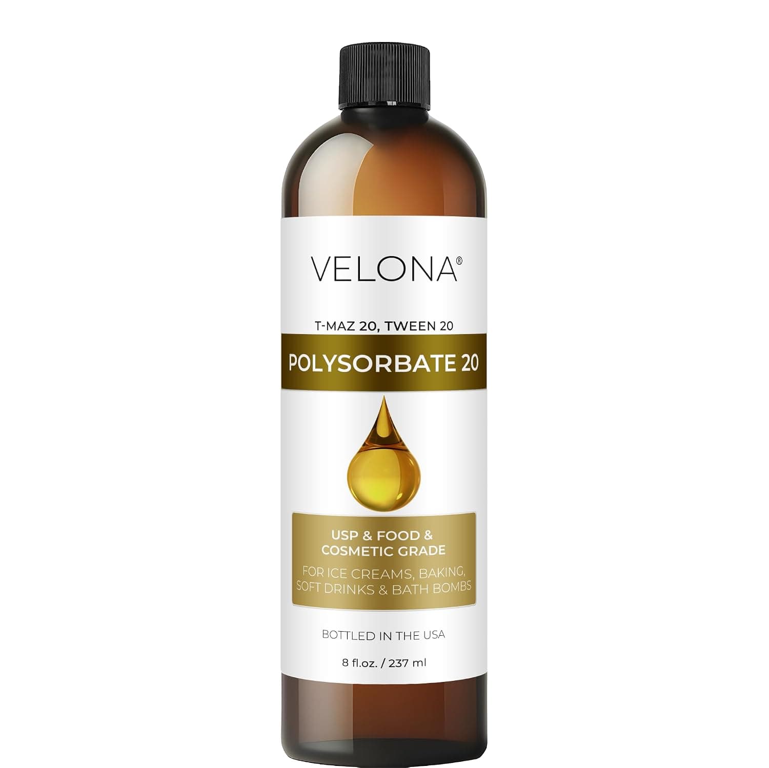 Velona Polysorbate 80 by - 8 oz | Solubilizer, Food & Cosmetic Grade | All Natural for Cooking, Skin Care and Bath Bombs, Sprays, Foam Maker | Use Today - Enjoy Results