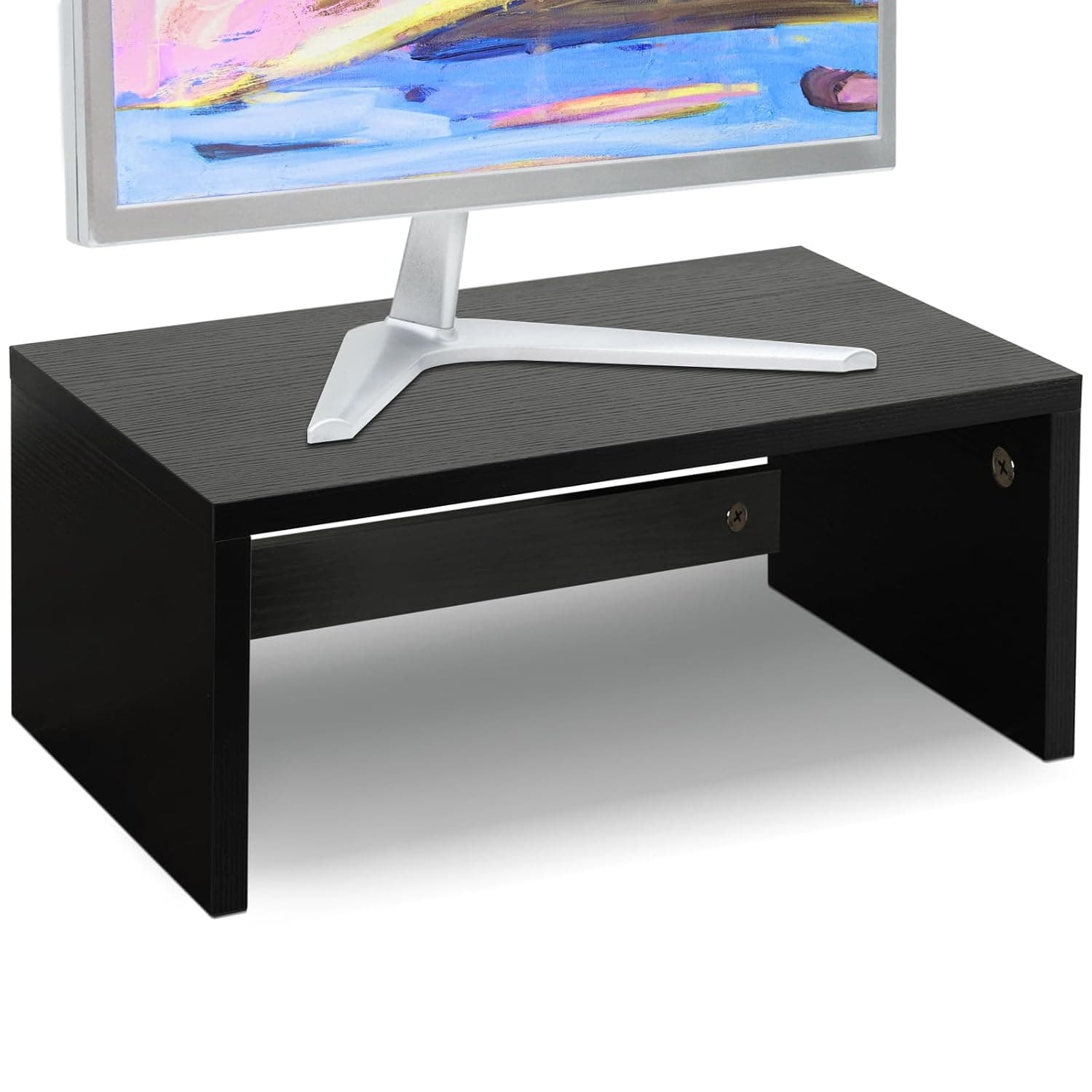 TEAMIX Wooden Monitor Stand, 36.1 cm (14.2 inches), with Storage for Desk, Small Monitor Stand, TV/Screen/PC/Laptop, Computer Stand Riser, Desk Shelf (Black)
