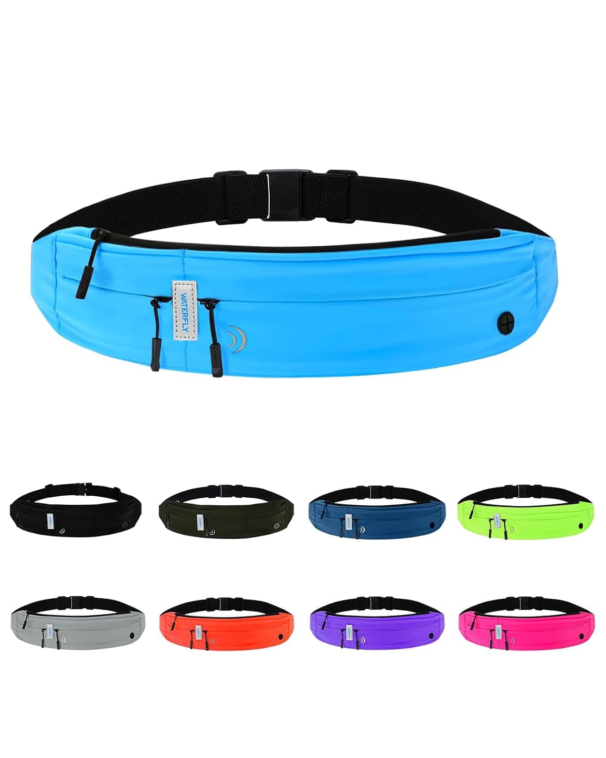 WATERFLY Running Belt Jogging Waist Pack for Men Women Runner | Marathon Fanny Pack, Sport Workout Exercise Fitness Phone Holder Belt, Jogger Slim Waistband, Lightweight
