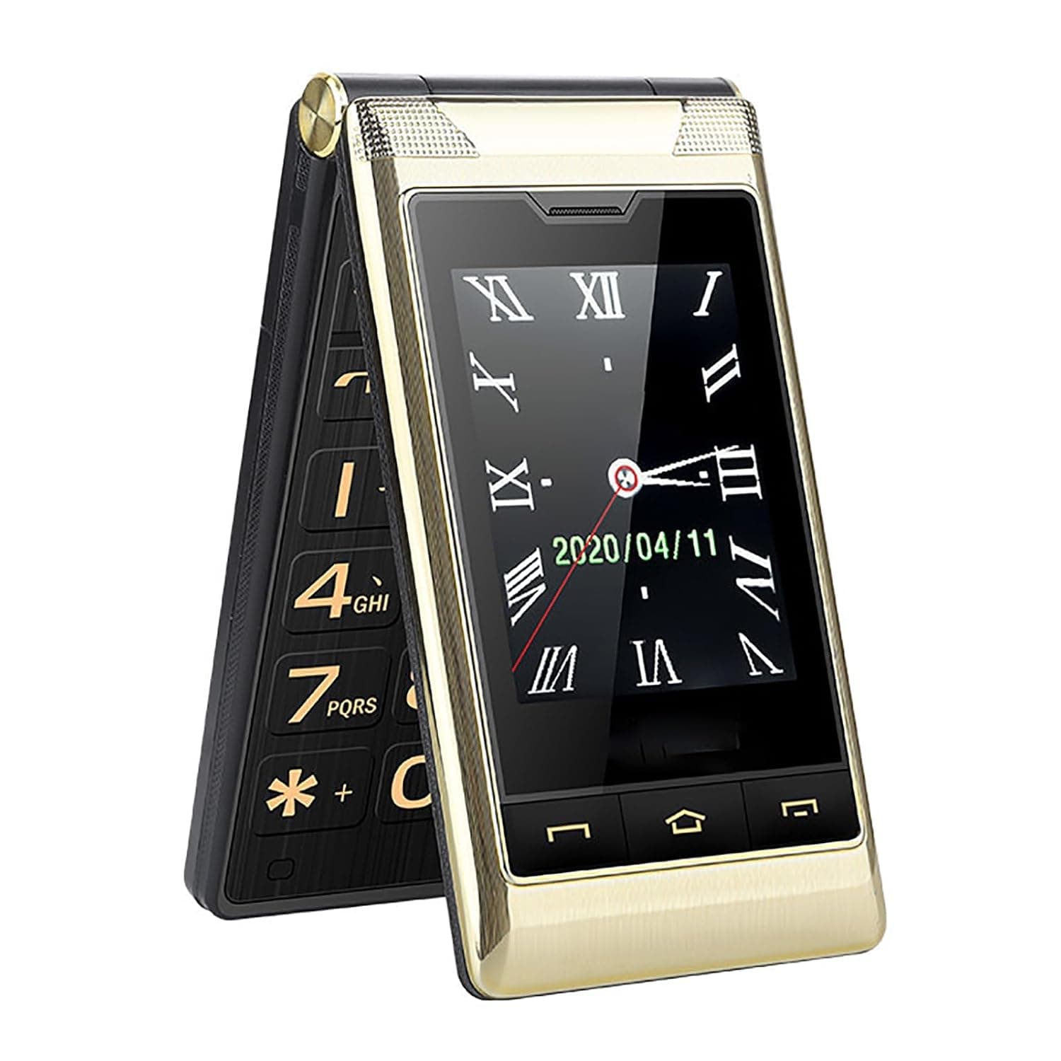 Backup Machine for The Elderly/children, Classic Flip Phone, With SOS Button/1200 MAh Battery, Large Volume+Large Keypad, Support Dual Sim Card, 2.8 In+2.4 in Screen,Gold