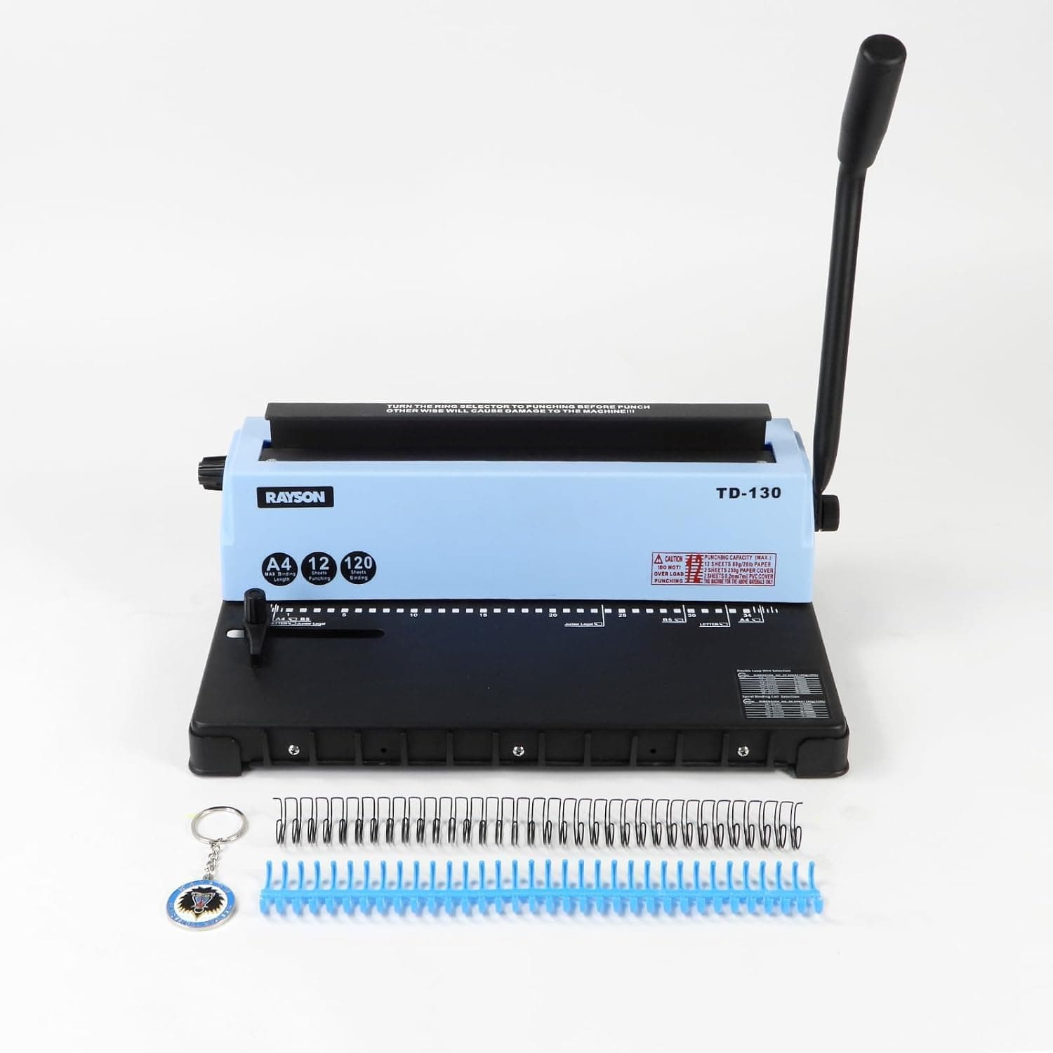 RAYSON TD-130 Wire Binding Machine, 34-Hole 3:1 Pitch Twin Loop Wire Binder | Punches up to 12 Sheets, Binds 120 Sheets, Includes a Wire Spines Starter Kit for Quick & Easy Setup