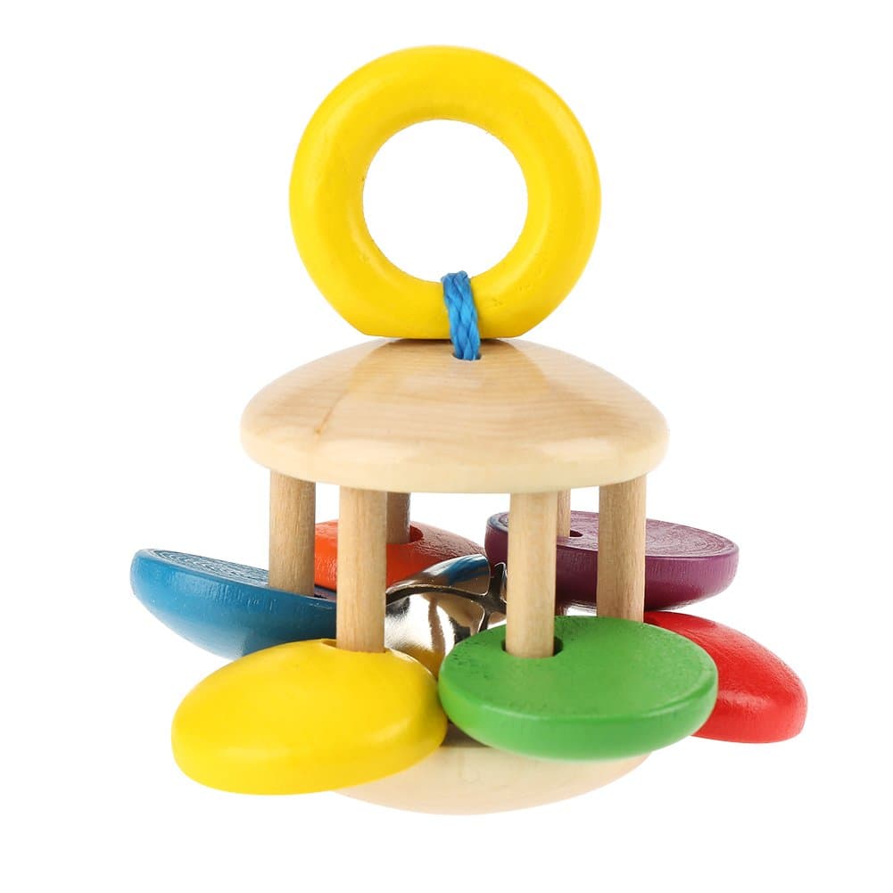 Baby Rattle Toys, Wooden Handle Multi Textured Rattle Bell with Music Sensory Toys Early Development Gift Suitable for Infant Baby[Flower-Shaped]