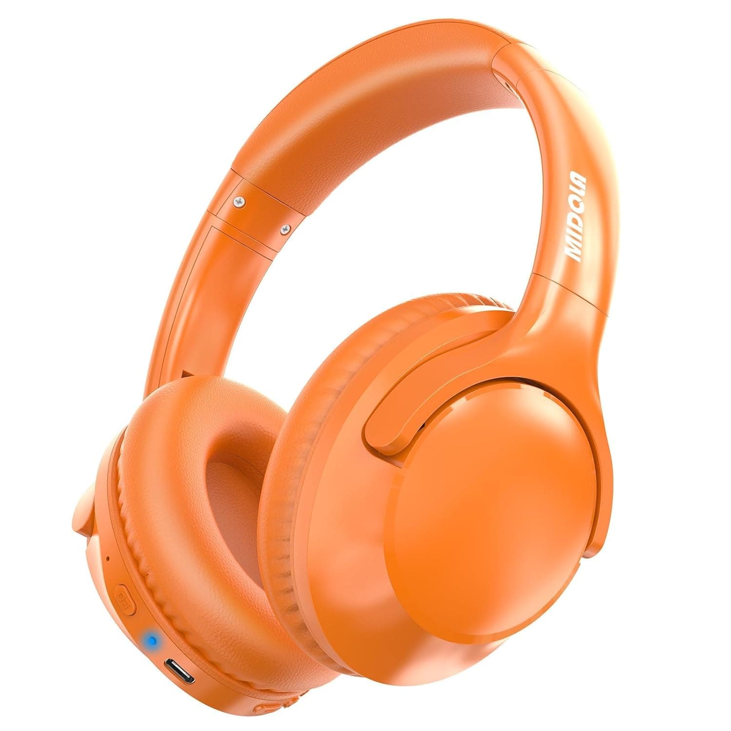 MIDOLA Bluetooth Headphones Over Ear 68H Playtime 6 EQ Wireless Headset with Microphone HiFi Stereo Foldable Lightweight Deep Bass for Travel Home Office Cellphone Orange
