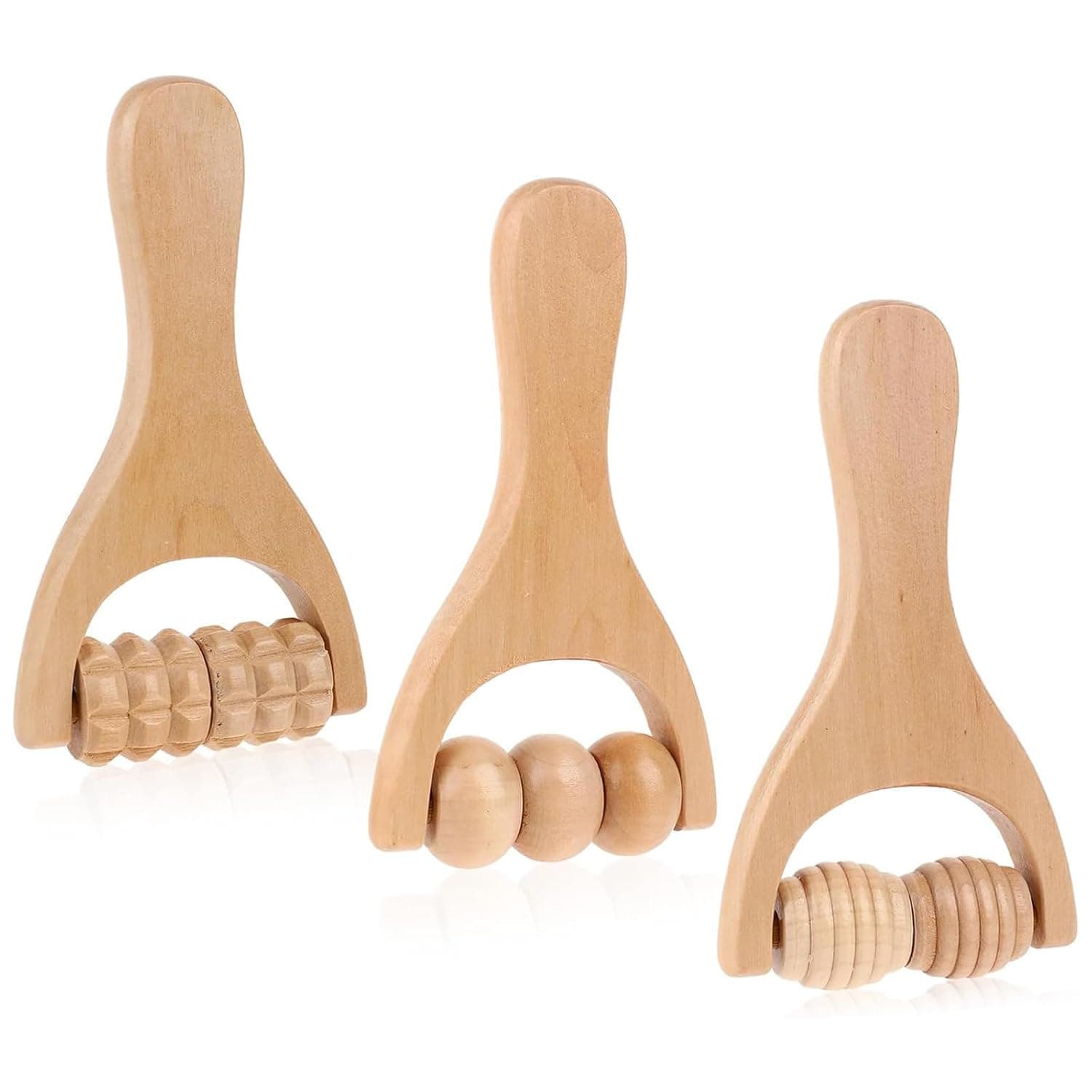 Bolivia's Wooden Massage Roller, Set of 3 Manual Body Rollers for Deep Tissue Massage, Wooden Gua Sha Tools for Face and Body, Foot Massager for Relaxation and Muscle Relief at Home or Office