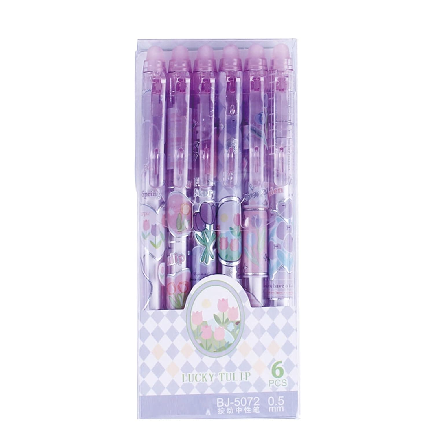 MOZXIRZ 6 Pcs Erasable Gel Ink Pens Retractable Pens Cute Flower Pen 0.5mm Fine Point Pen Office School Supplies Women Girls (Blue Ink-Tulip)