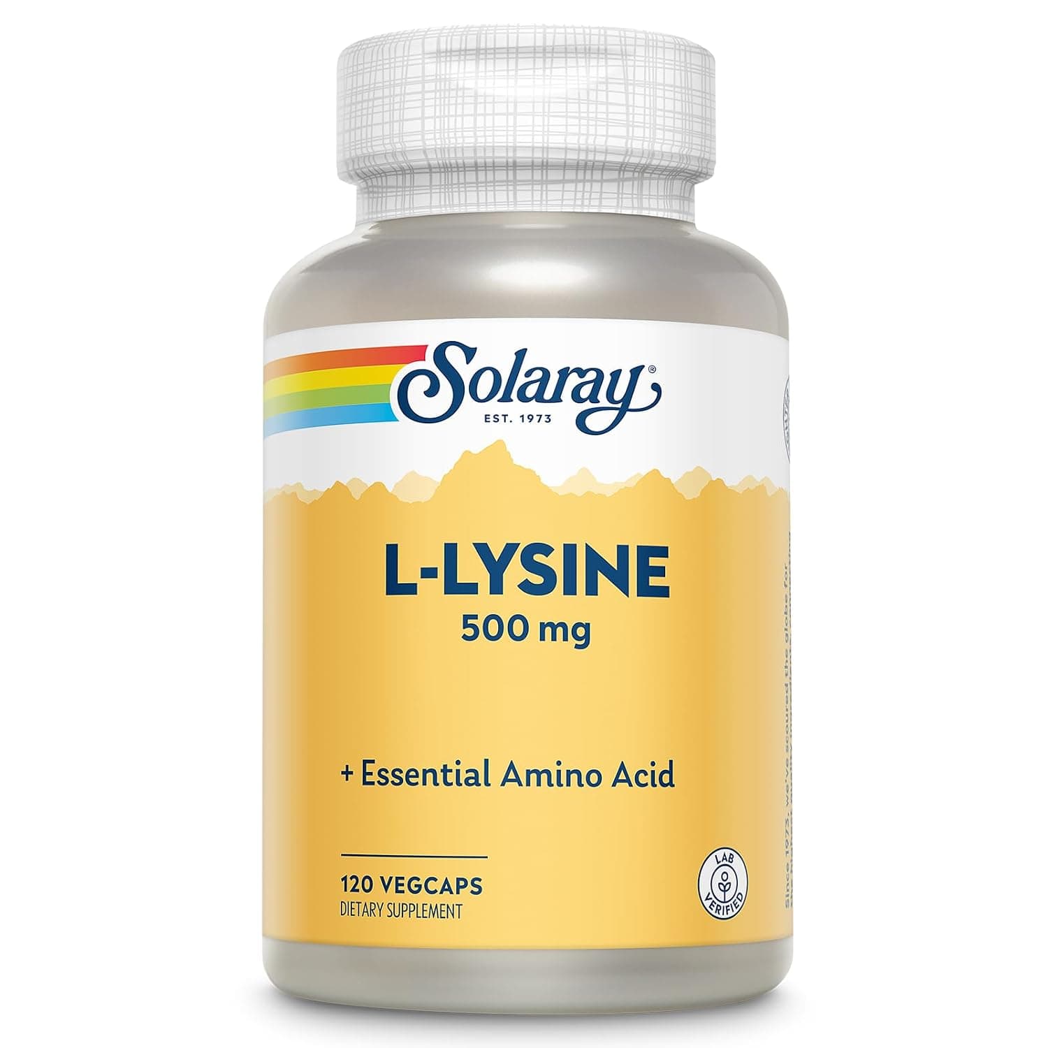 SOLARAY L Lysine 500 mg Capsules - Free-Form Essential Amino Acids Supplement - Powerful Wellness Support with L-Lysine Amino Acid - Lab Verified, 60-Day Guarantee, 120 Servings, 120 VegCaps