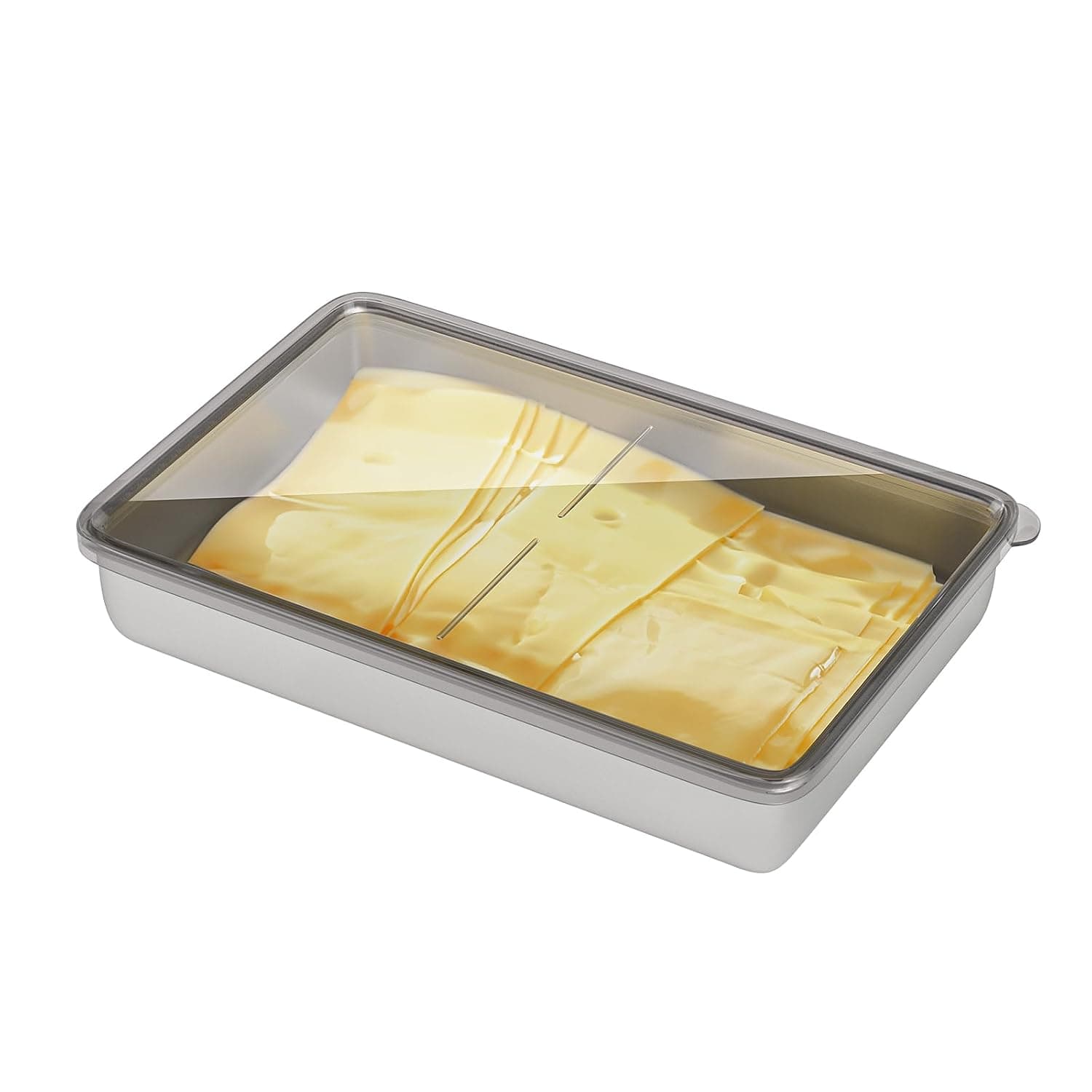 Stainless Steel Airtight Cheese Container for Refrigerator, Dishwasher Safe Deli Meat Storage Box, Kitchen Fridge Organizer with Elevated Base