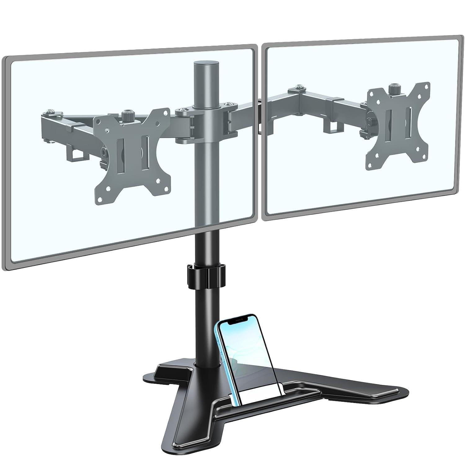MOUNTUP Dual Monitor Stand - Freestanding & Height Adjustable Monitor Desk Mount, Steady VESA Mount Computer Stand for 2 Screens up to 27 inches, Hold up to 17.6 lbs,VESA 75x75/100x100mm