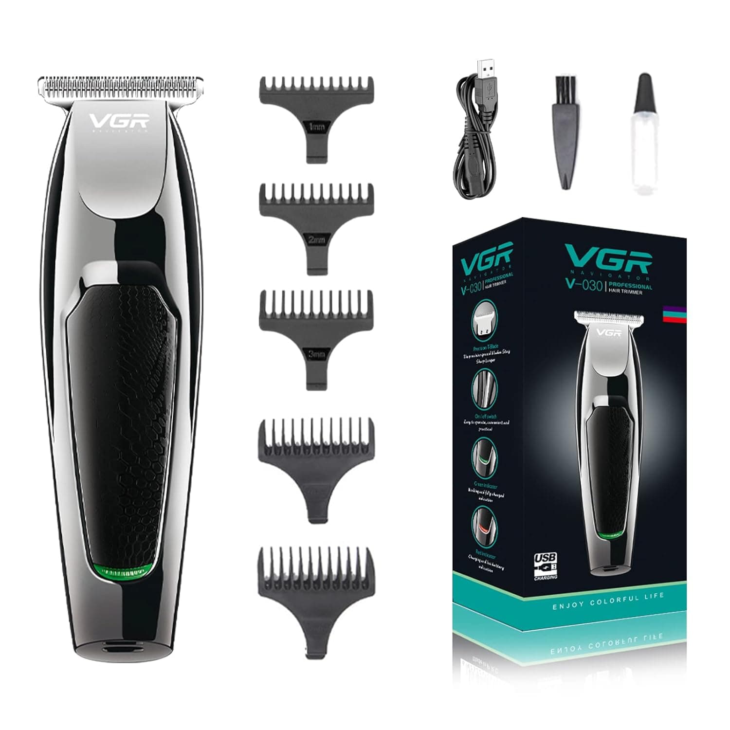 VGR Mens Hair Clippers Professional Hair Beard Trimmer 6 Level Adjustment, Electric Clippers Haircut Cutter Shaver with Household for Men, Kids, Pet Suitable for Home Daily Use 6 in 1 USB Charging