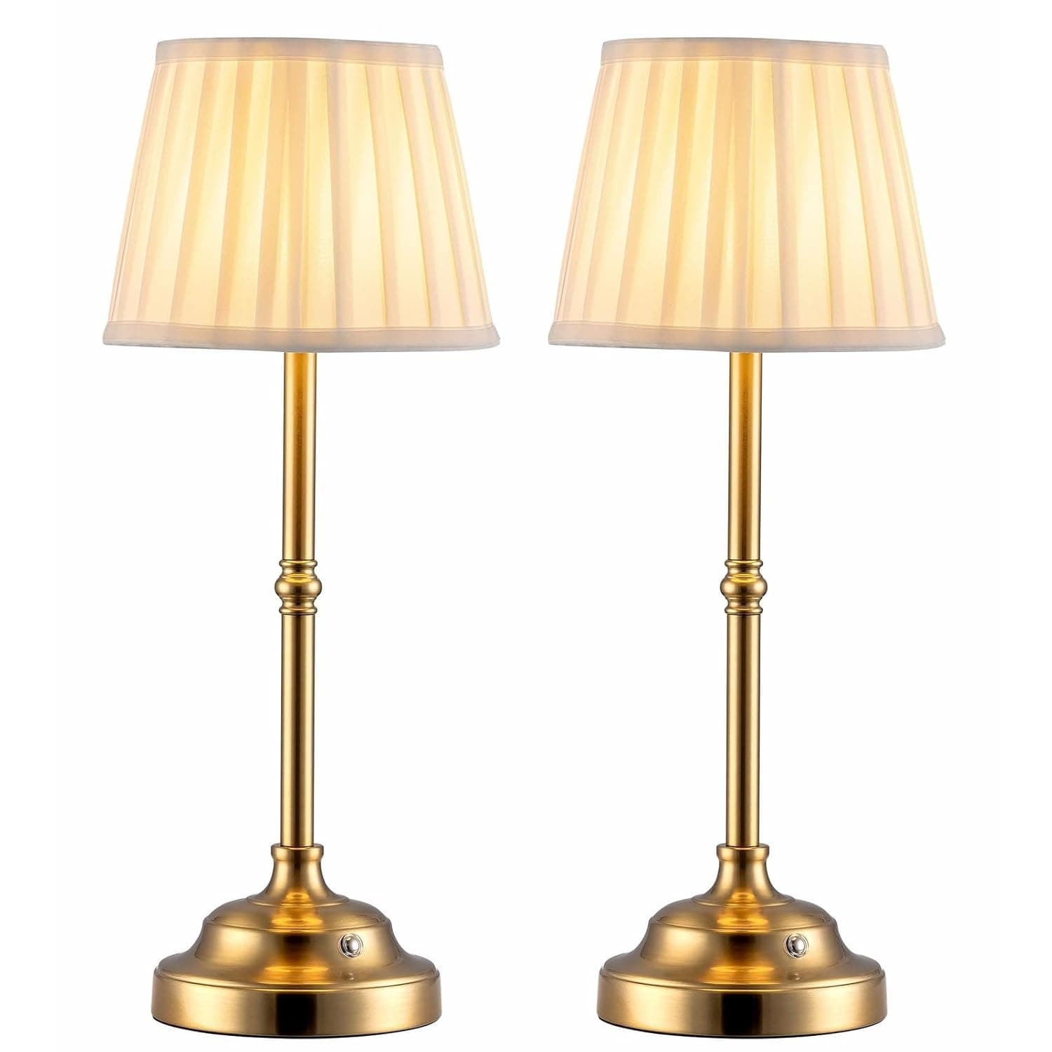 Cordless LED Table Lamp Set of 2, Portables Fabric Shade Desk Lamps, 4000mAh Rechargeable Battery Powered Lighting, Dimmable Light for Dining Room, Bedroom, Bedside, Night Light, Balcony (Bronze)